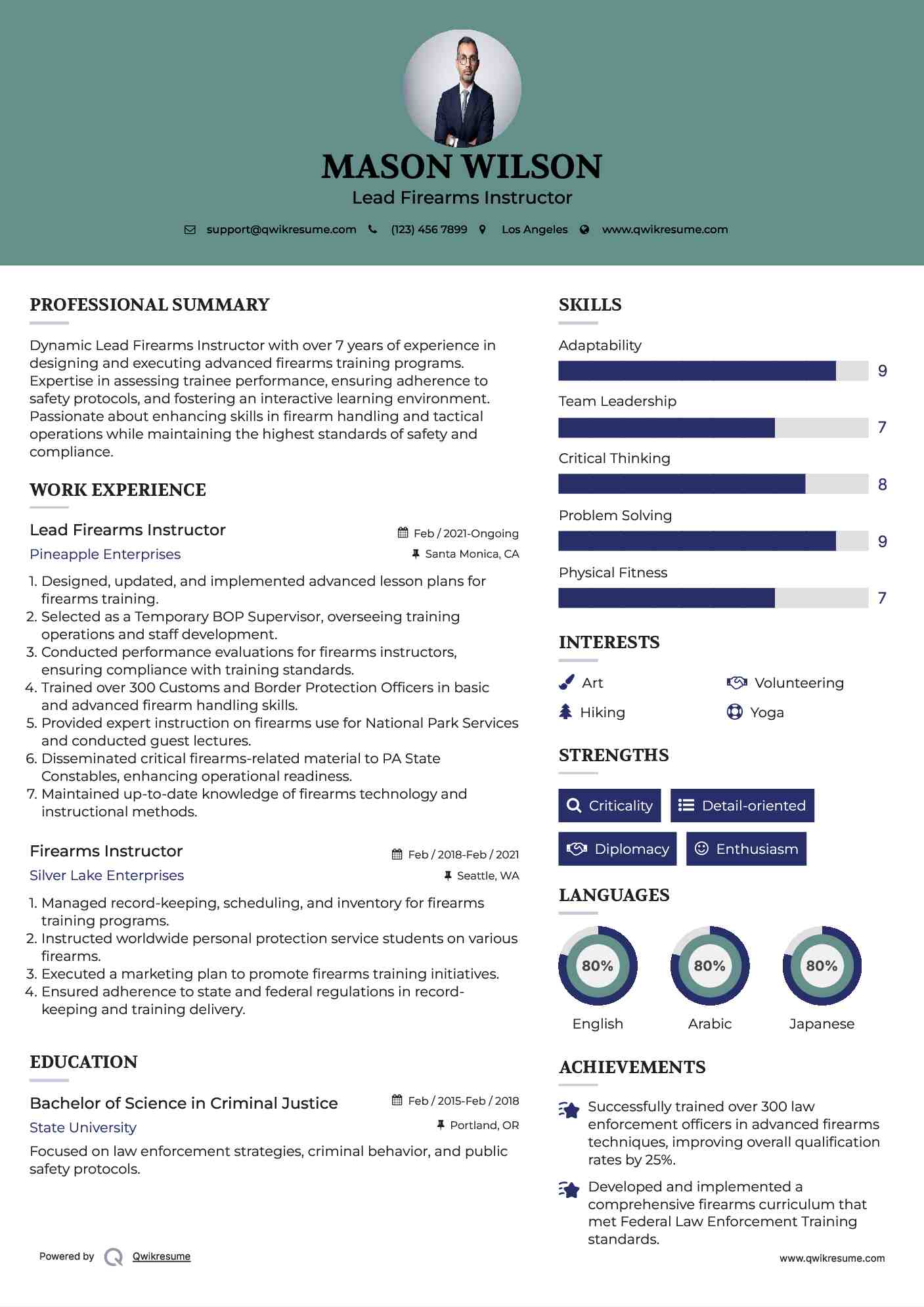 Lead Firearms Instructor Resume Format