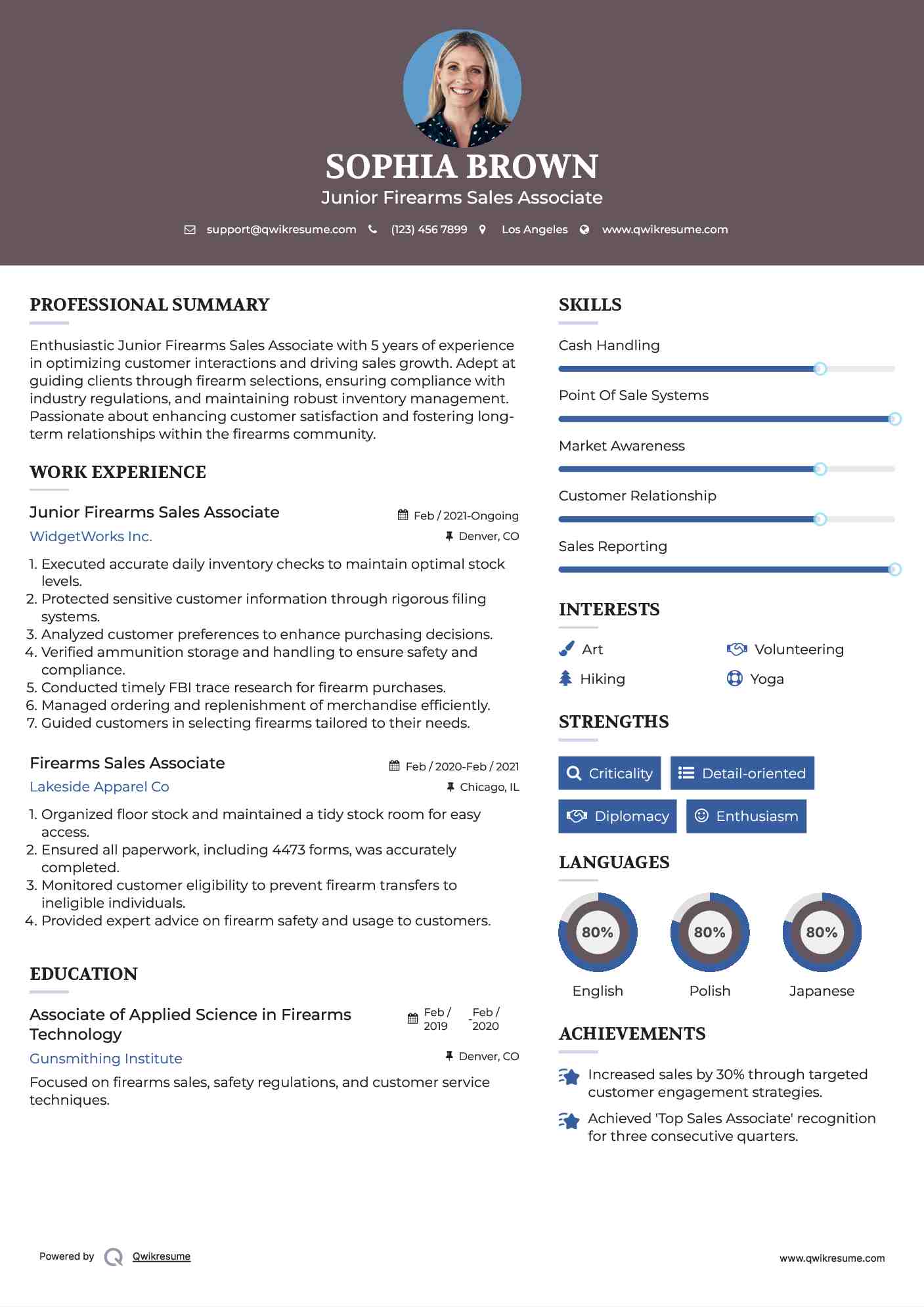 Junior Firearms Sales Associate Resume Template