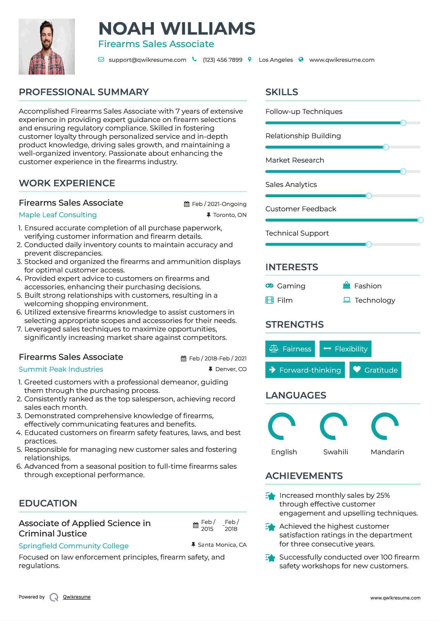 Firearms Sales Associate Resume Format