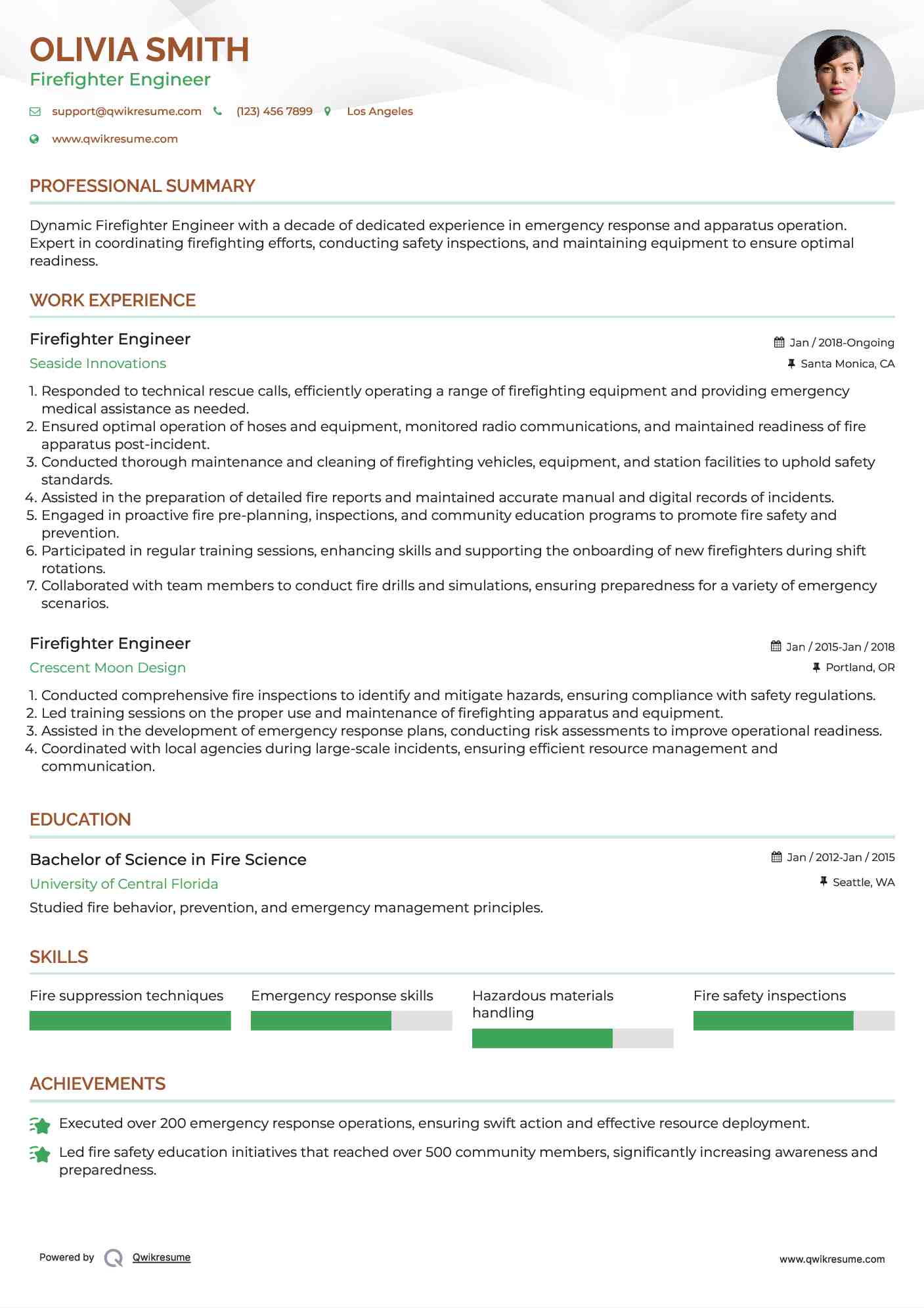 Firefighter Engineer Resume Model