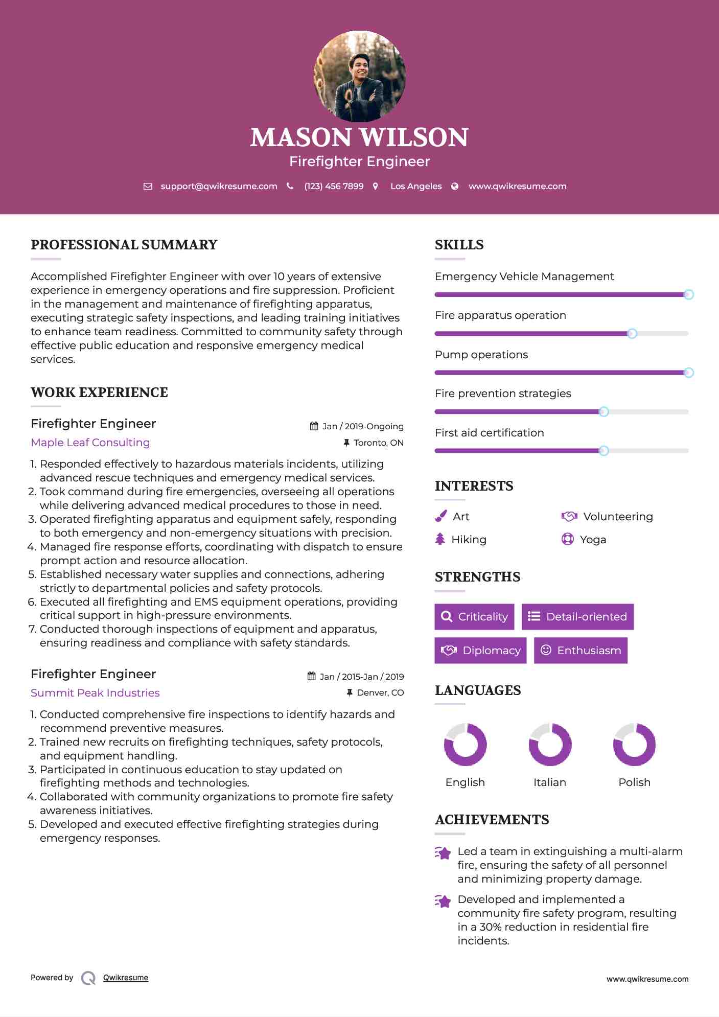 Firefighter Engineer Resume Sample