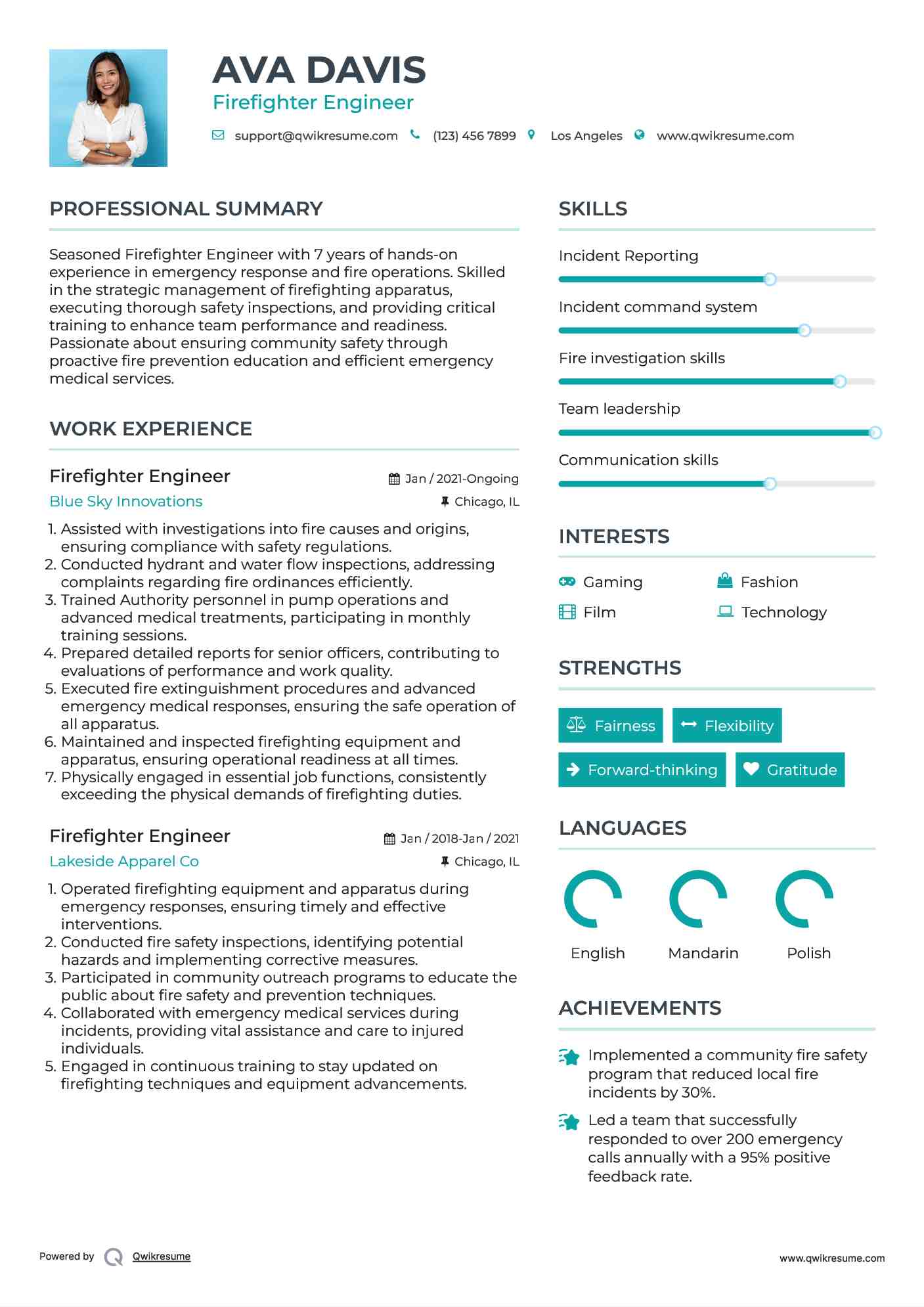 Firefighter Engineer Resume Model