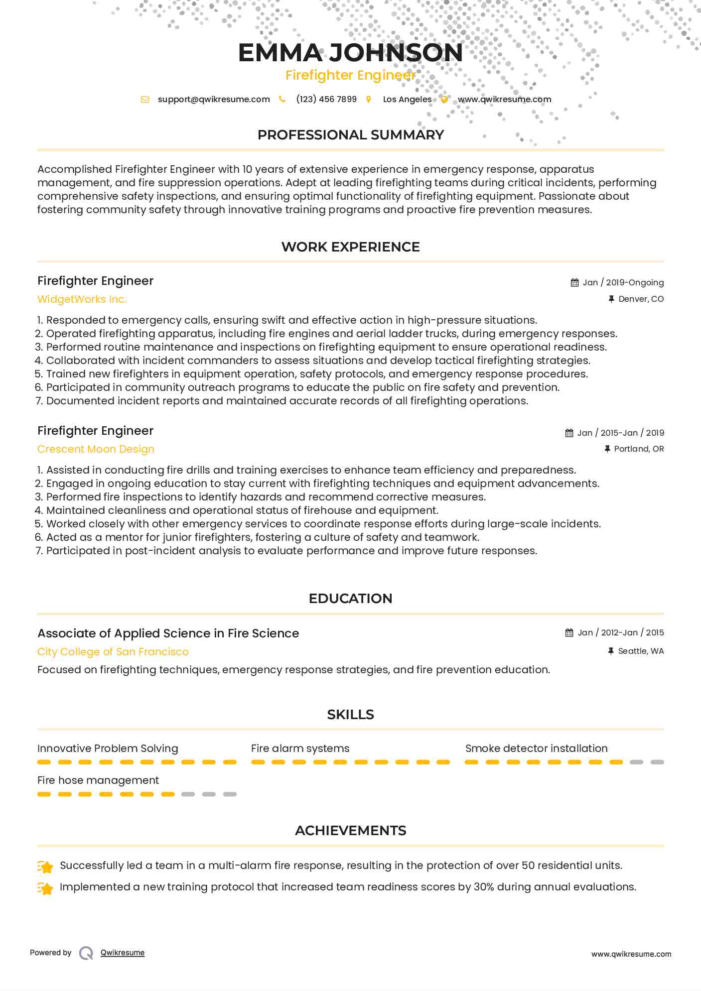 Firefighter Engineer Resume Example