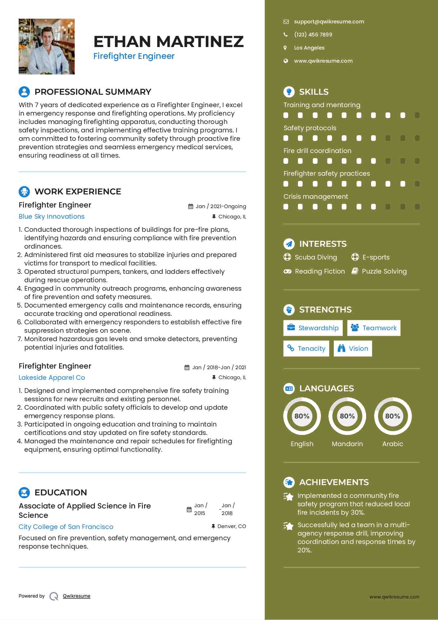 Firefighter Engineer Resume Model