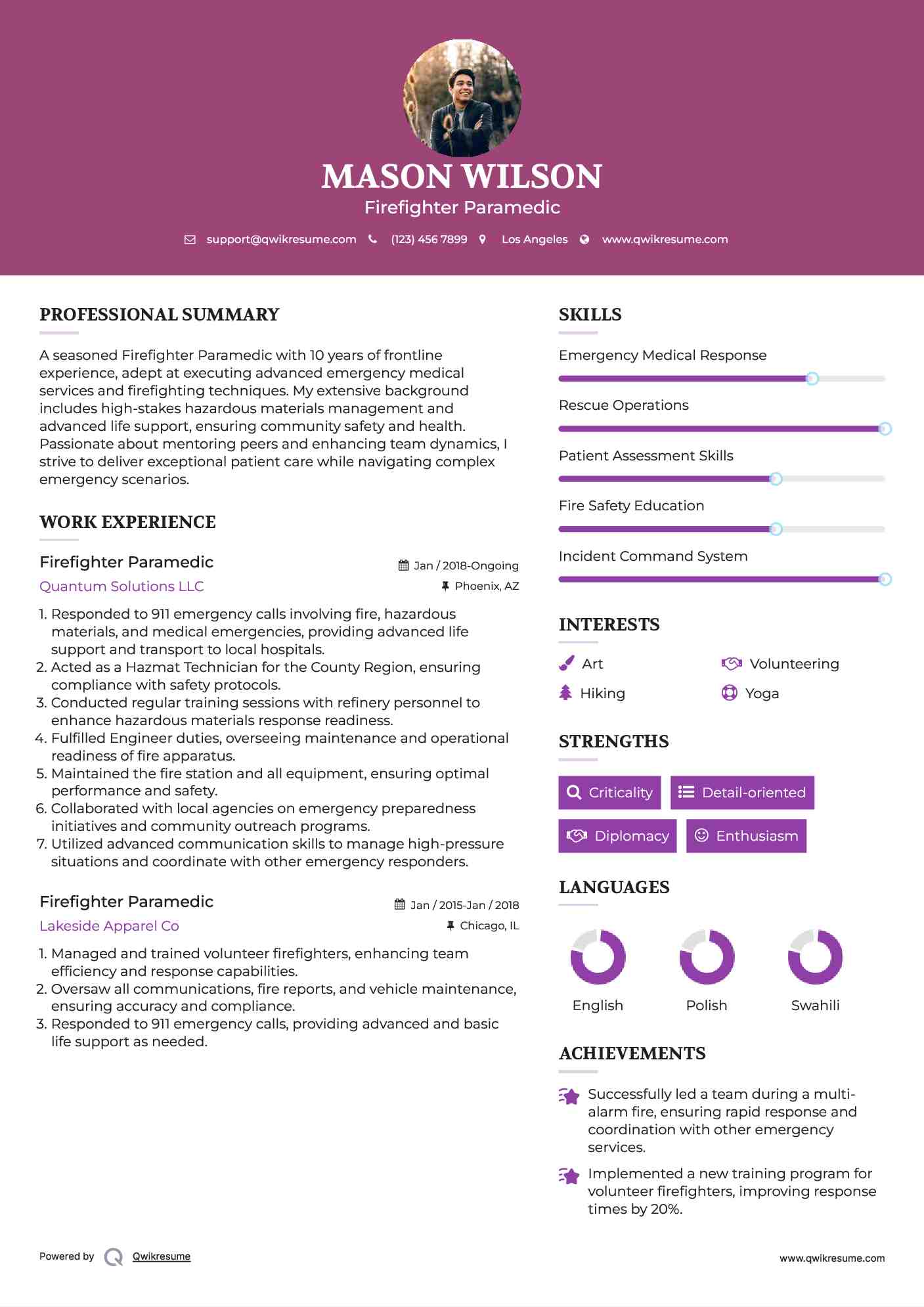 Firefighter Paramedic Resume Sample
