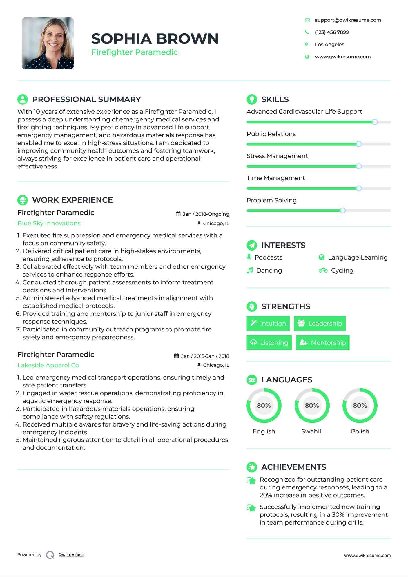 Firefighter Paramedic Resume Format