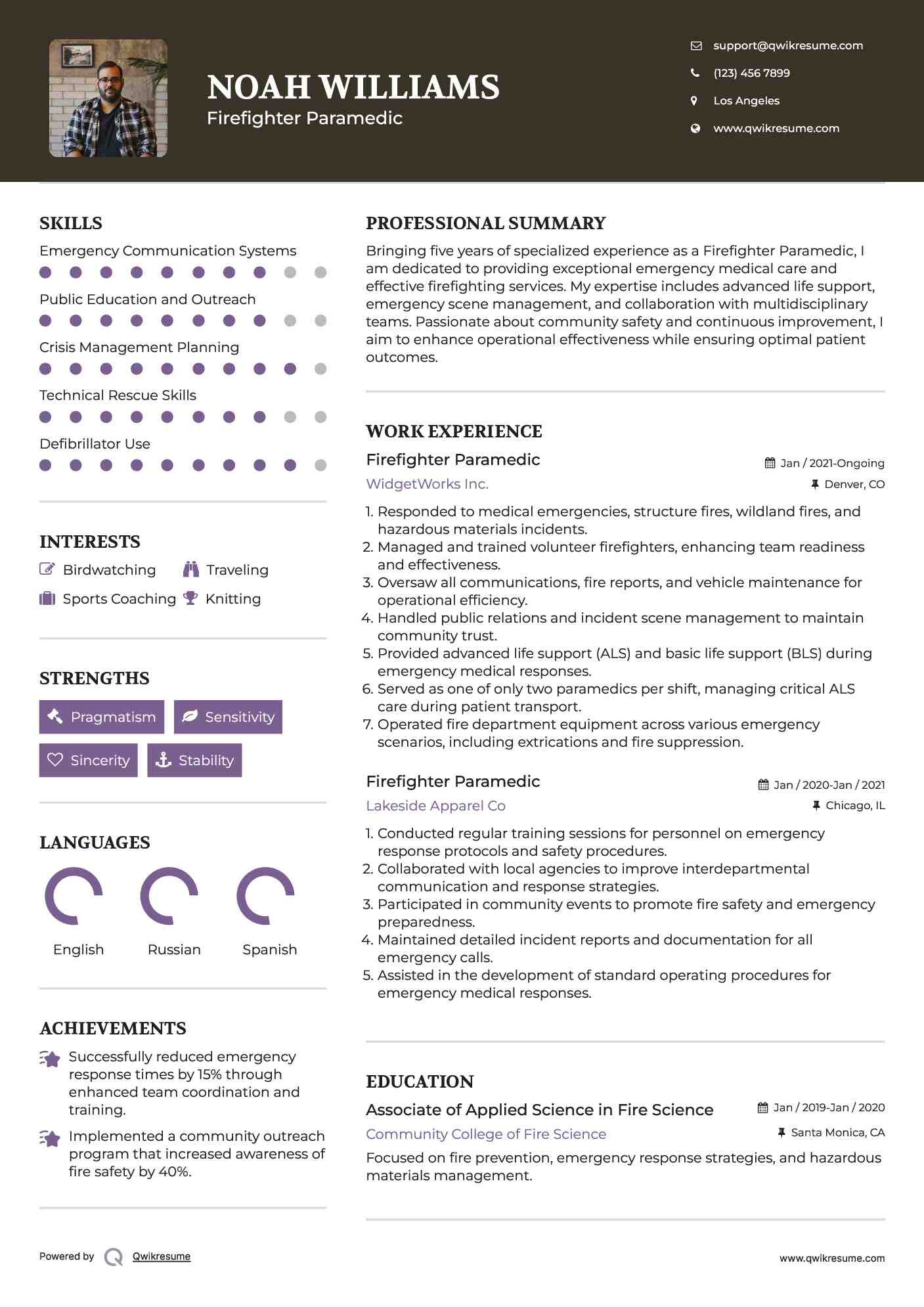 Firefighter Paramedic Resume Sample