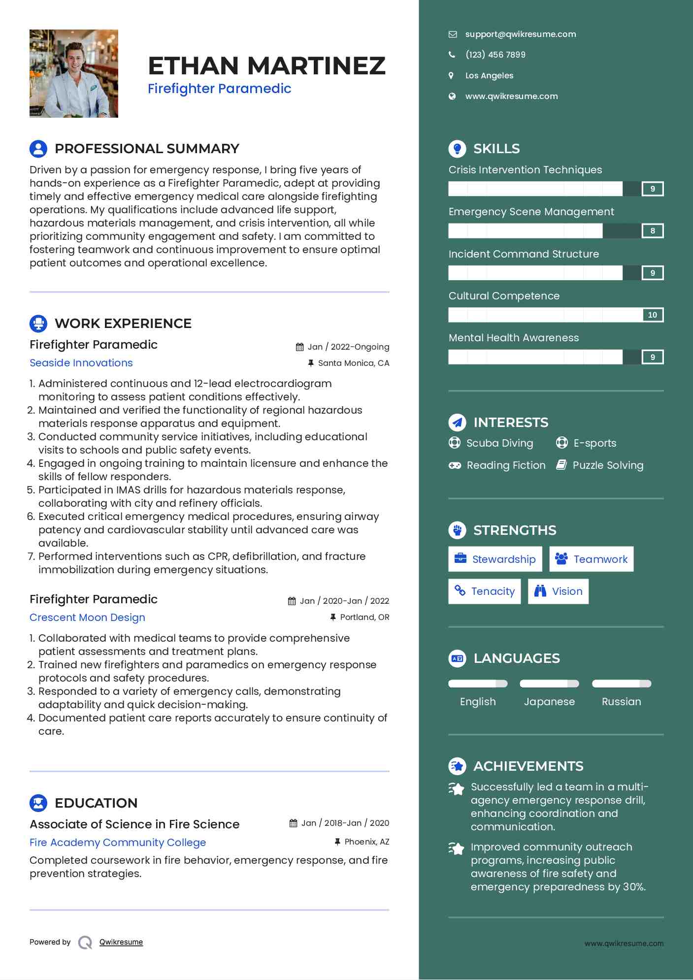 Firefighter Paramedic Resume Model