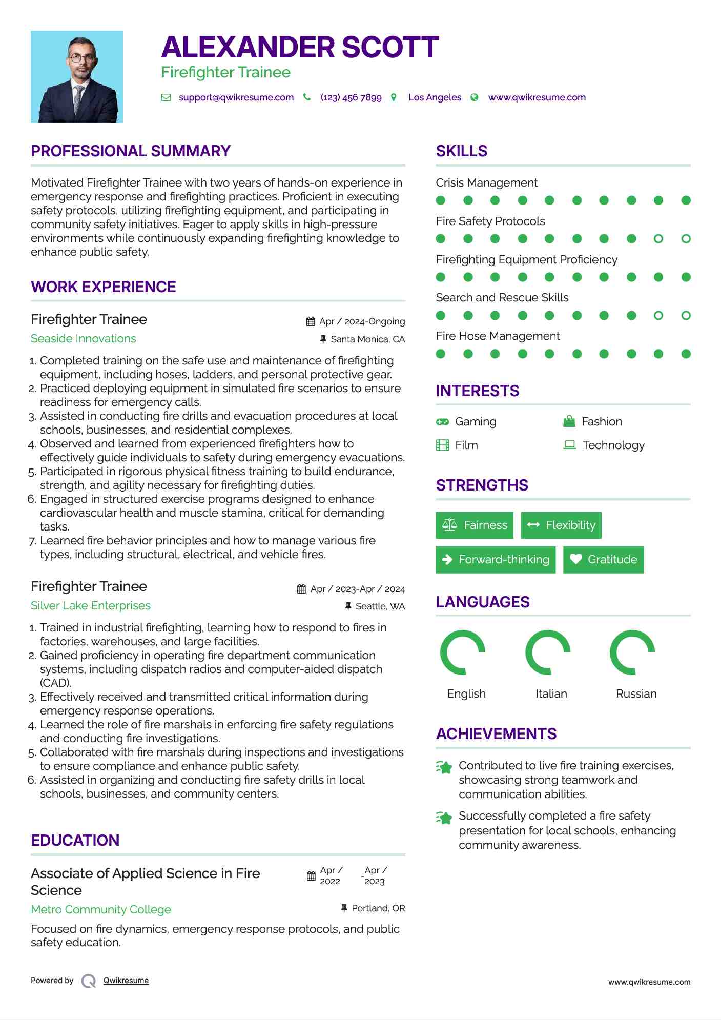 Firefighter Trainee Resume Template