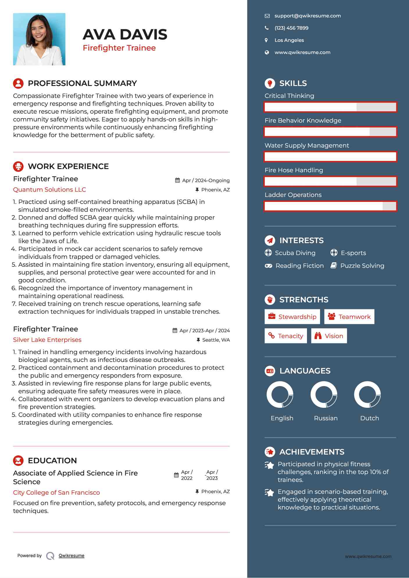 Firefighter Trainee Resume Example