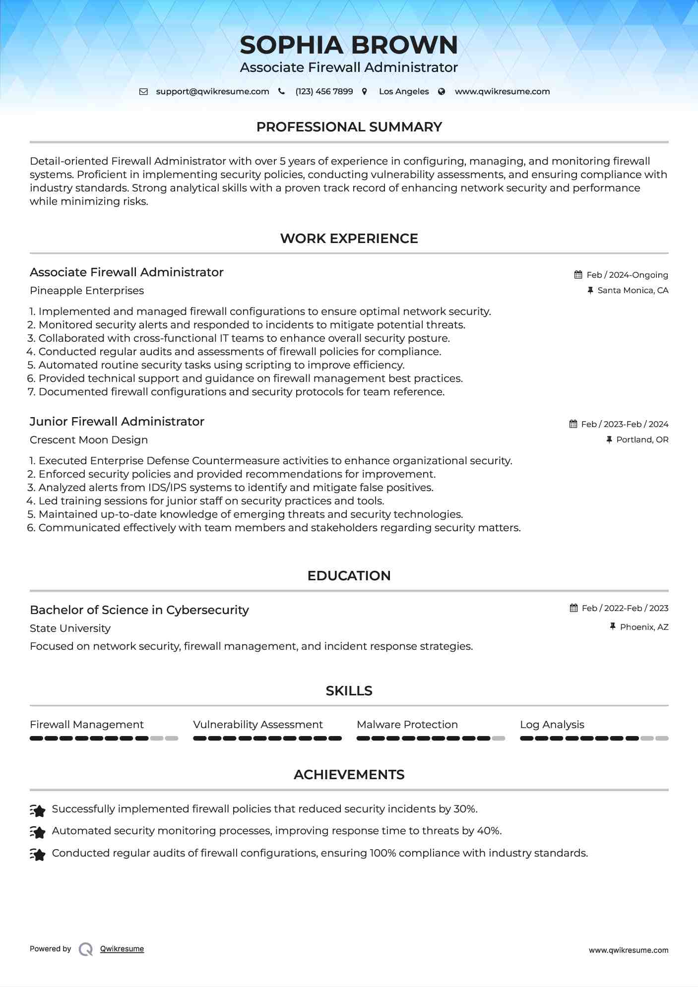 Associate Firewall Administrator Resume Model