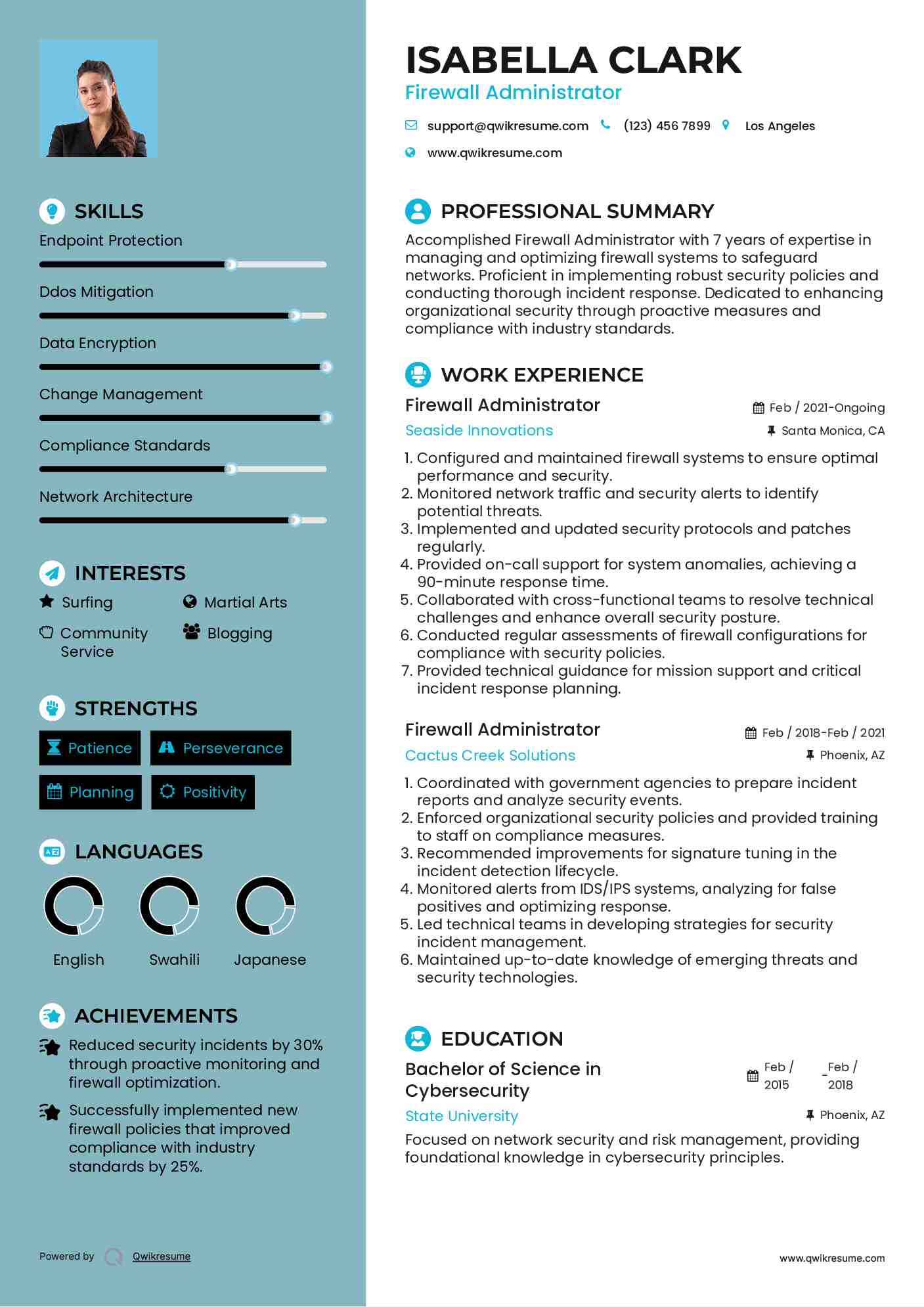 Firewall Administrator Resume Example