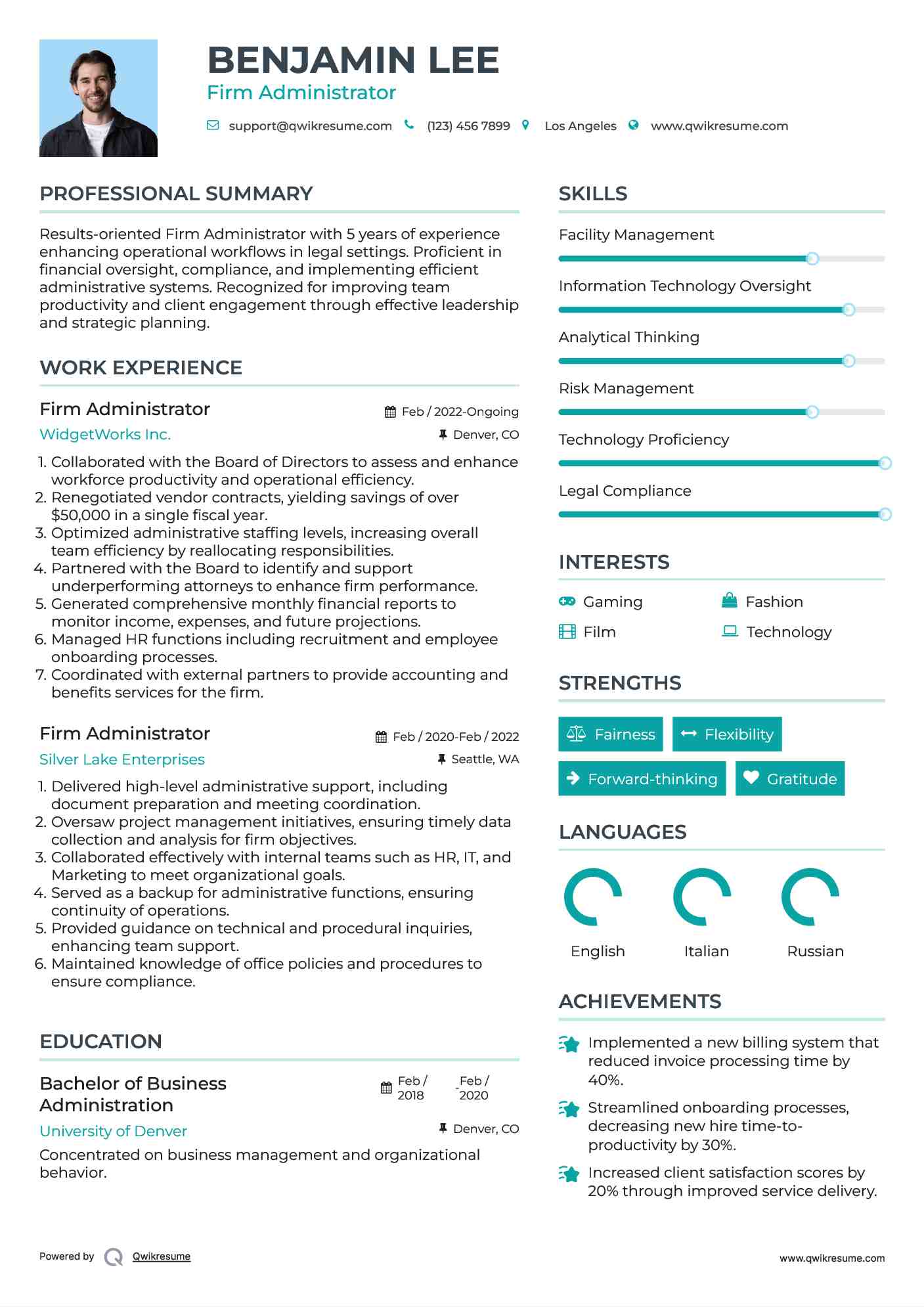 Firm Administrator Resume Template
