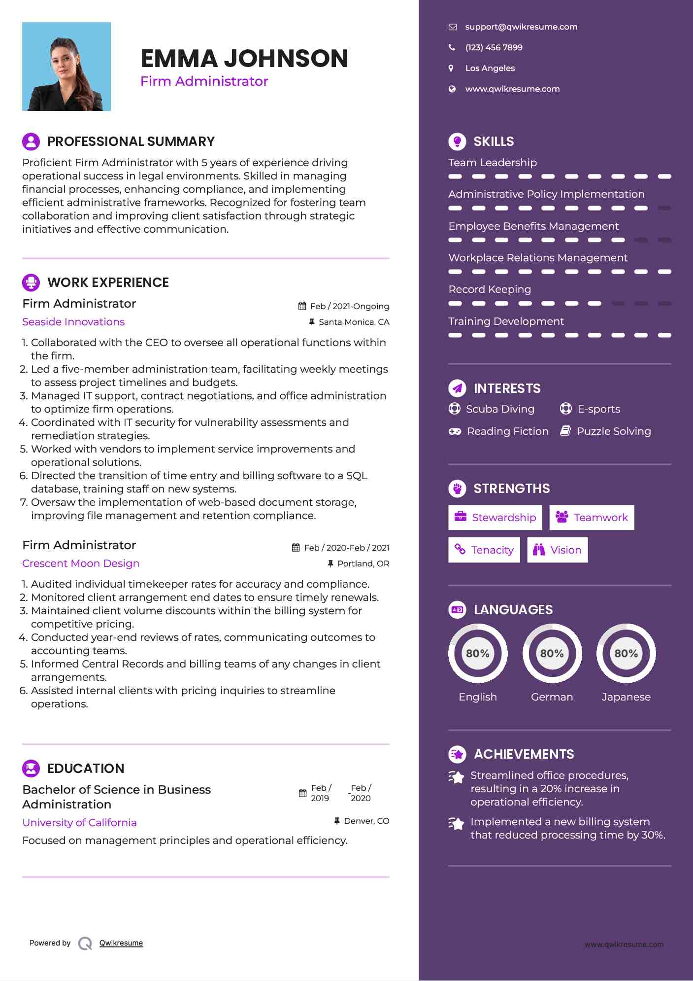 Firm Administrator Resume Template