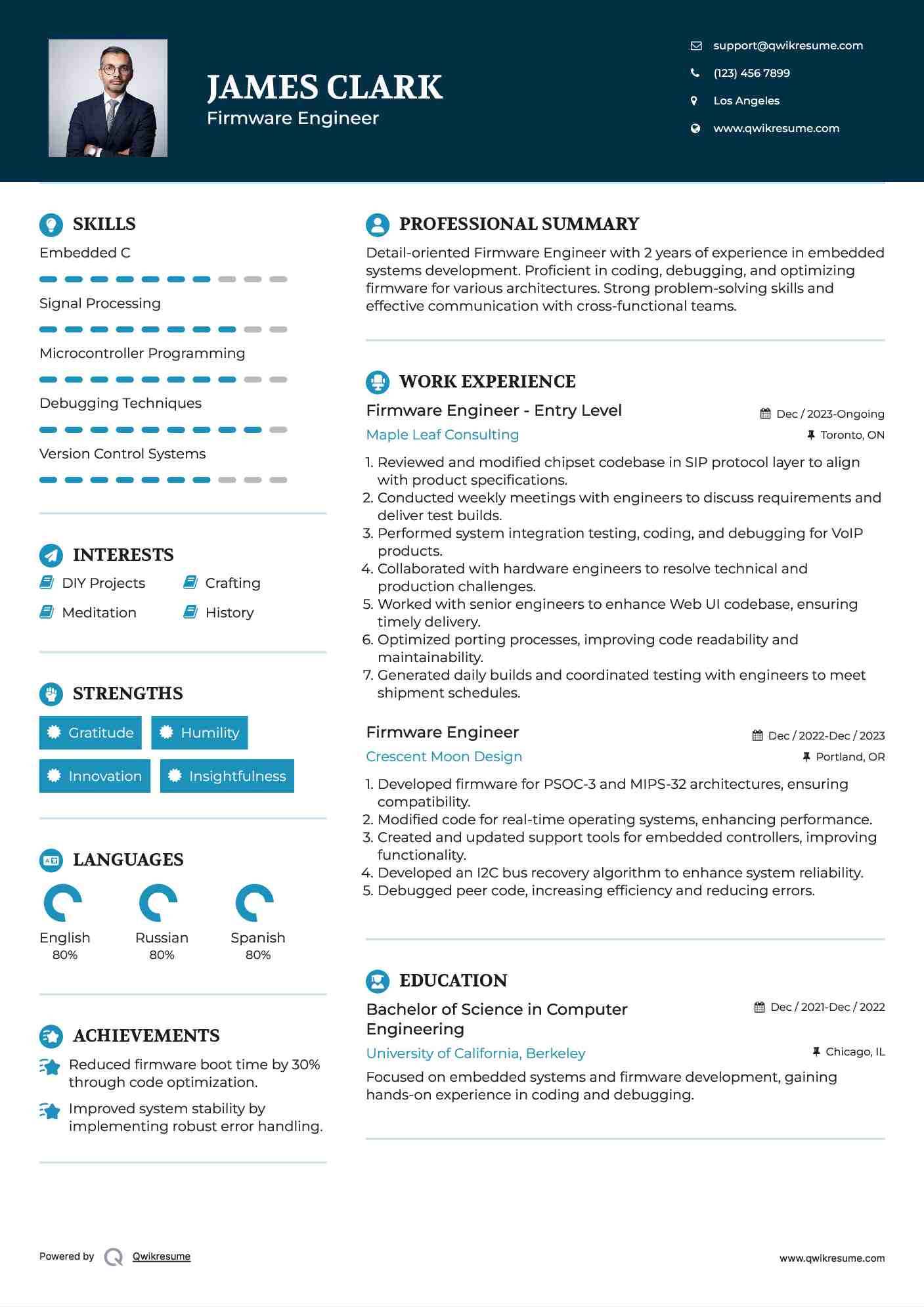 Firmware Engineer - Entry Level Resume Sample