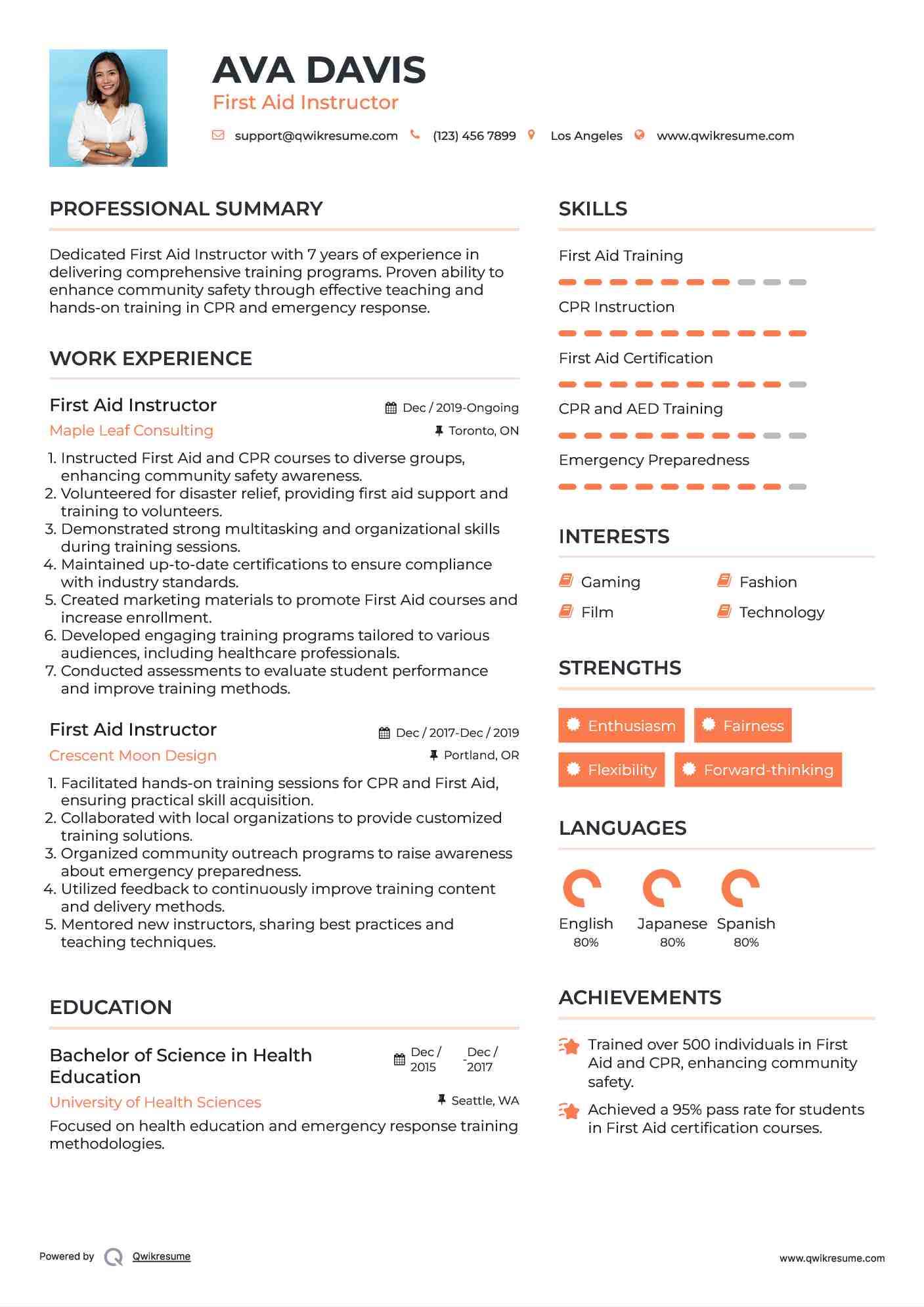 First Aid Instructor Resume Template