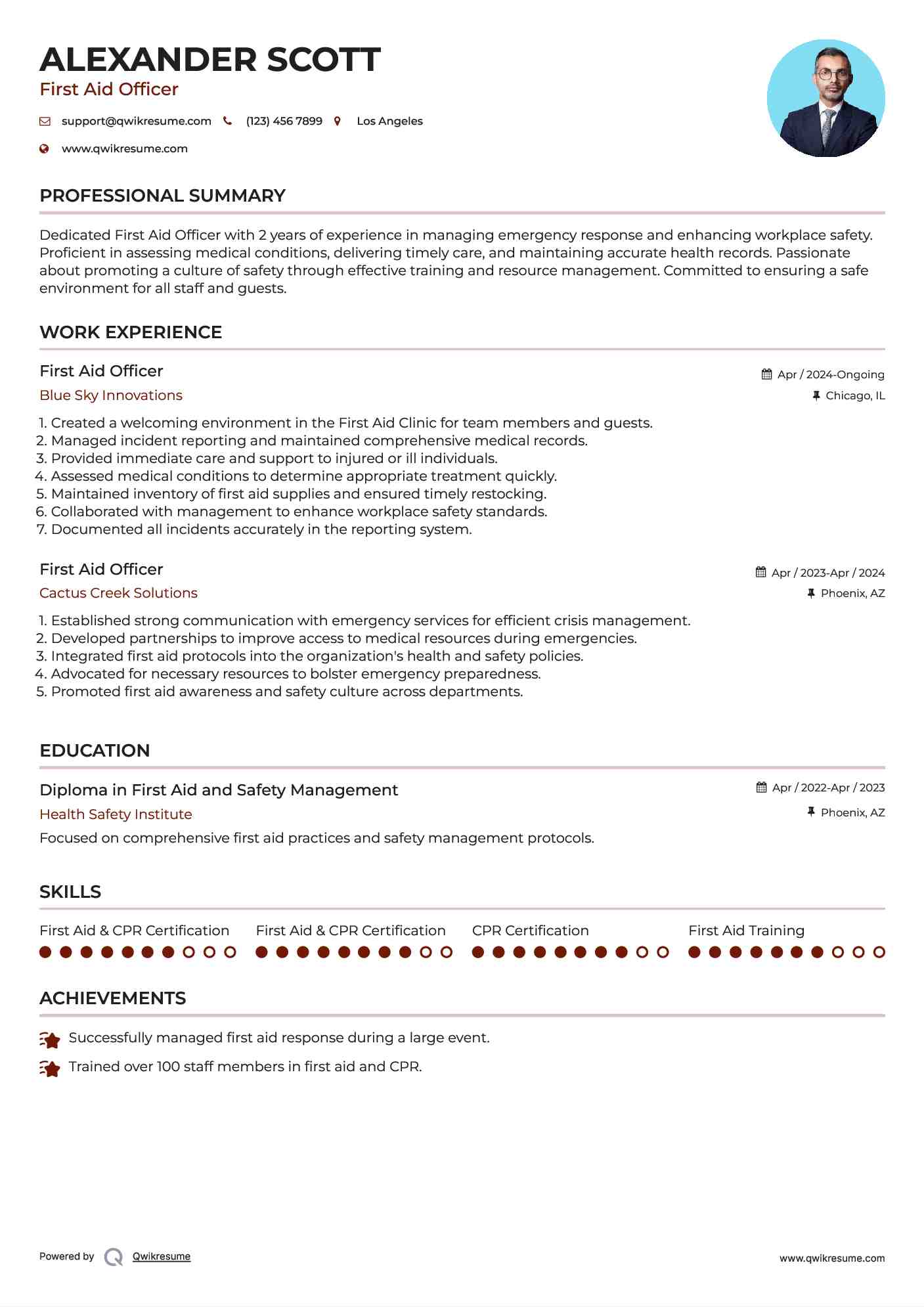 First Aid Officer Resume Template