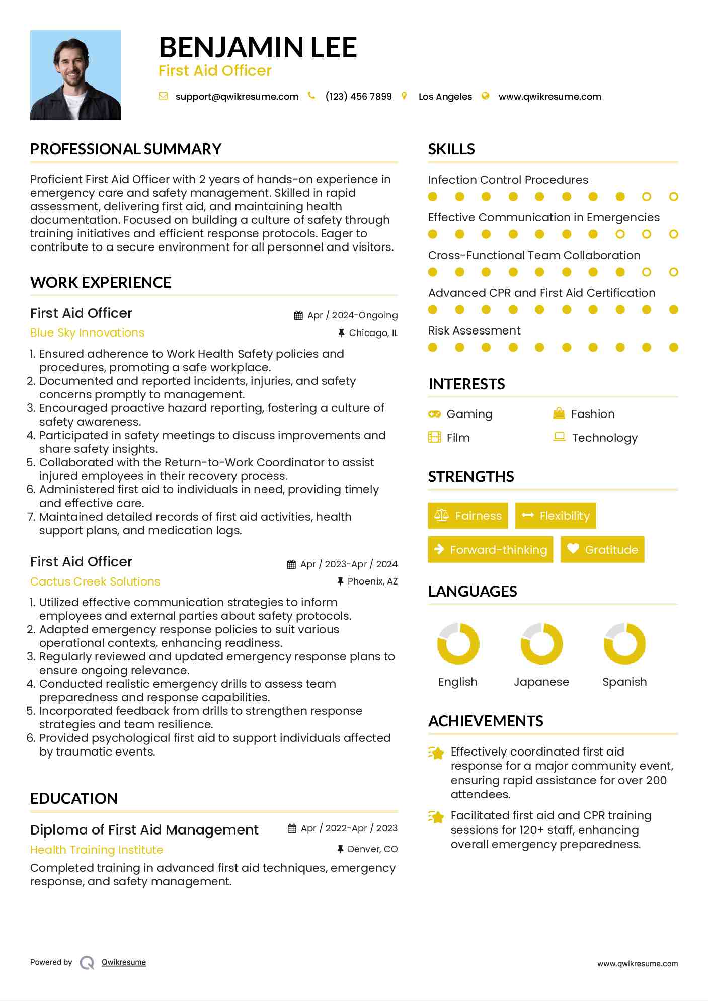 First Aid Officer Resume Template