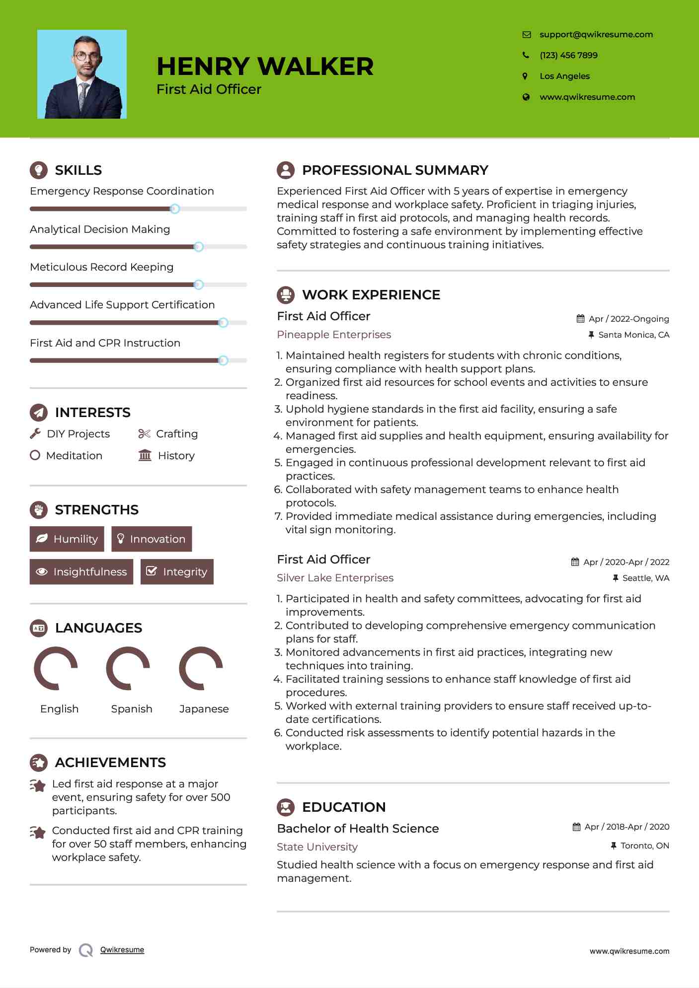 First Aid Officer Resume Format
