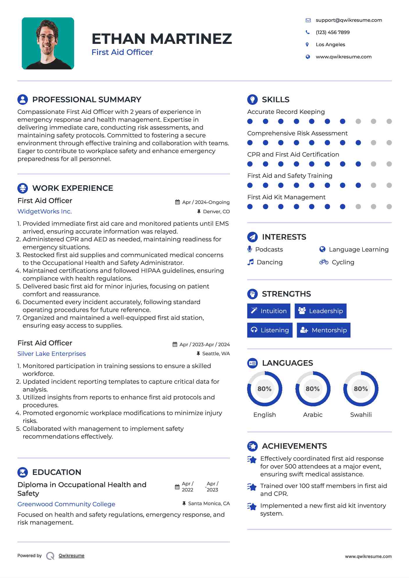 First Aid Officer Resume Format