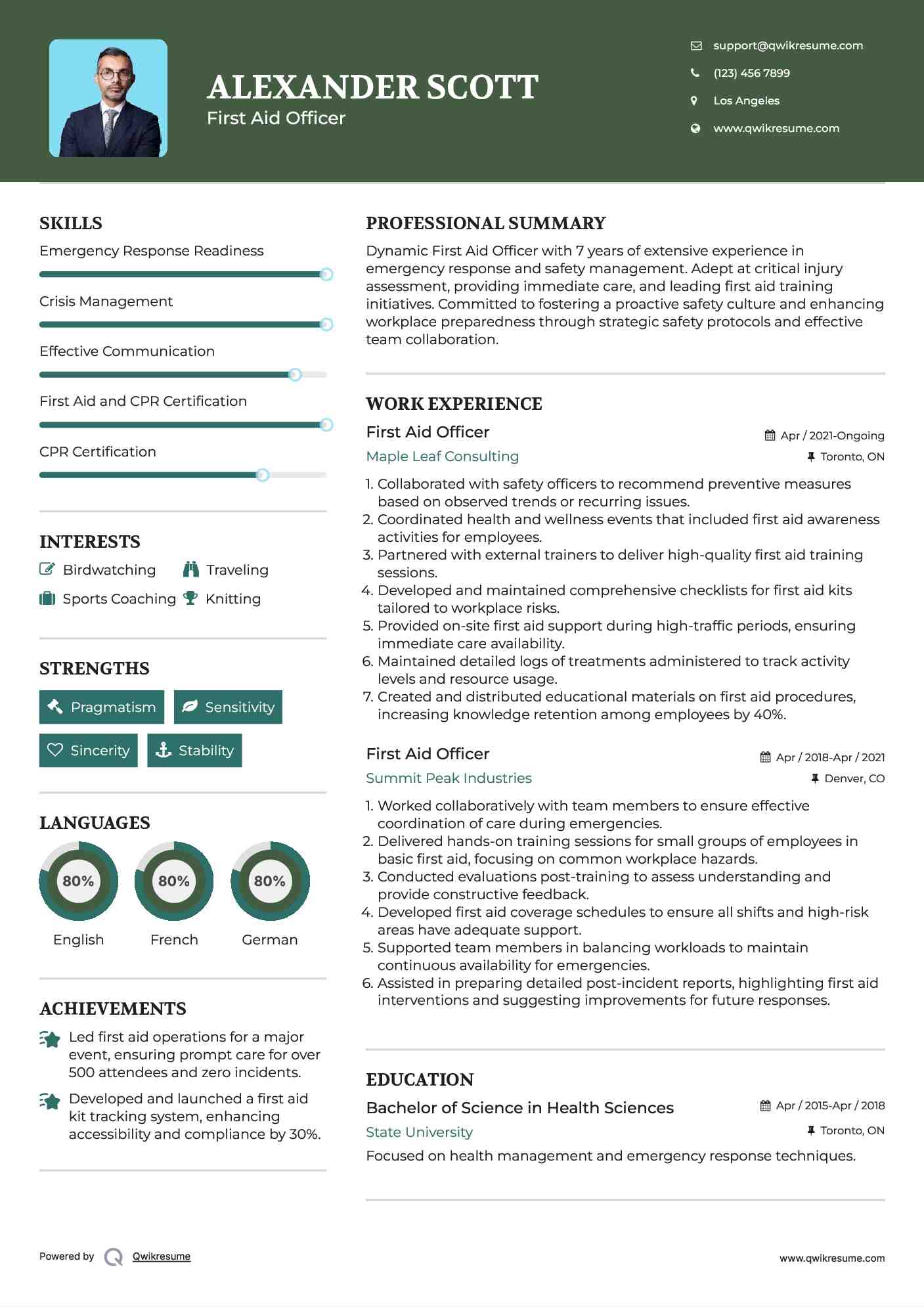 First Aid Officer Resume Model
