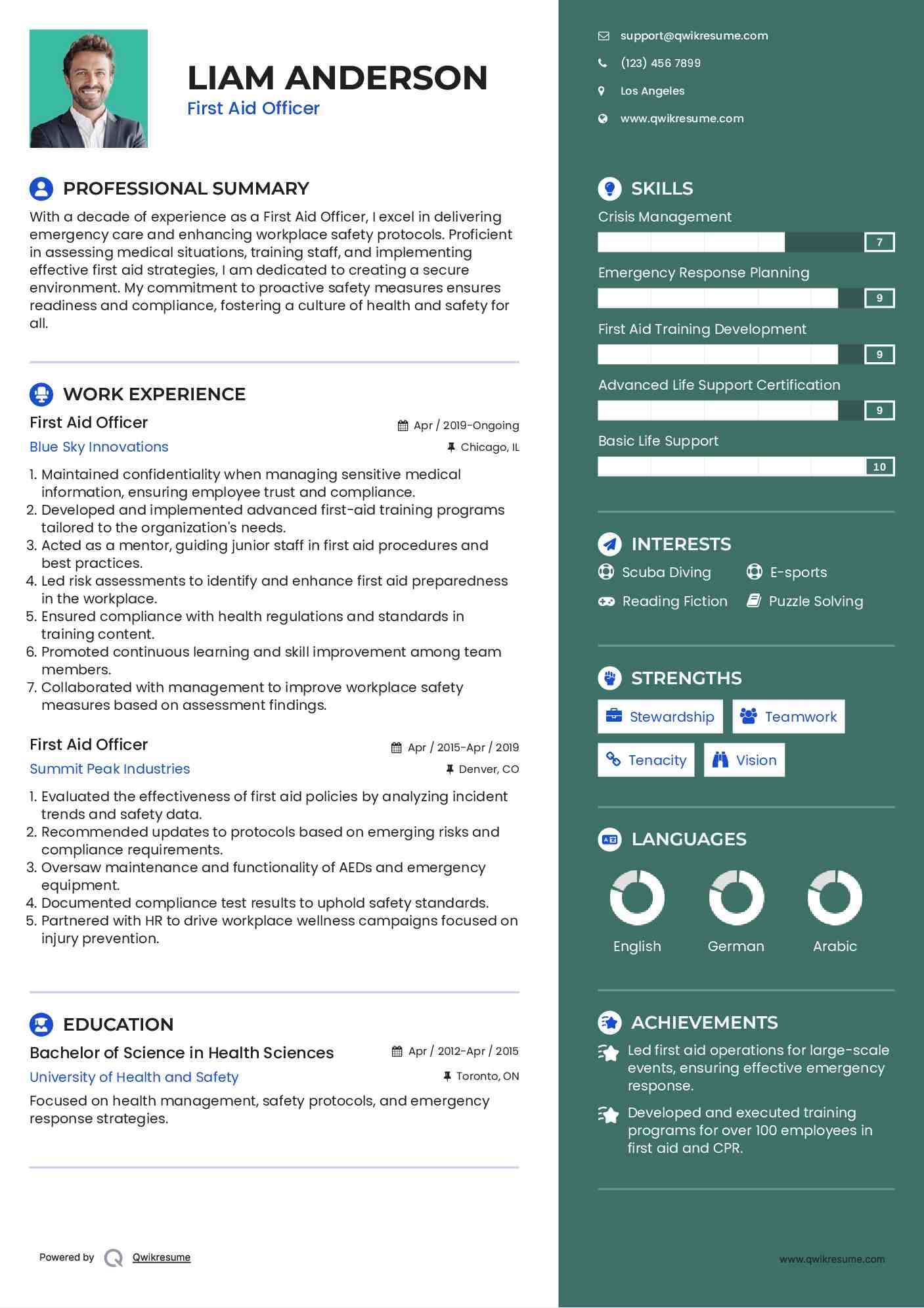 First Aid Officer Resume Example