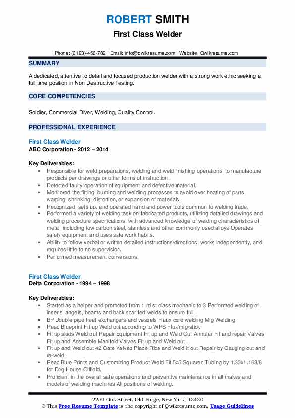 First Class Welder Resume Samples QwikResume