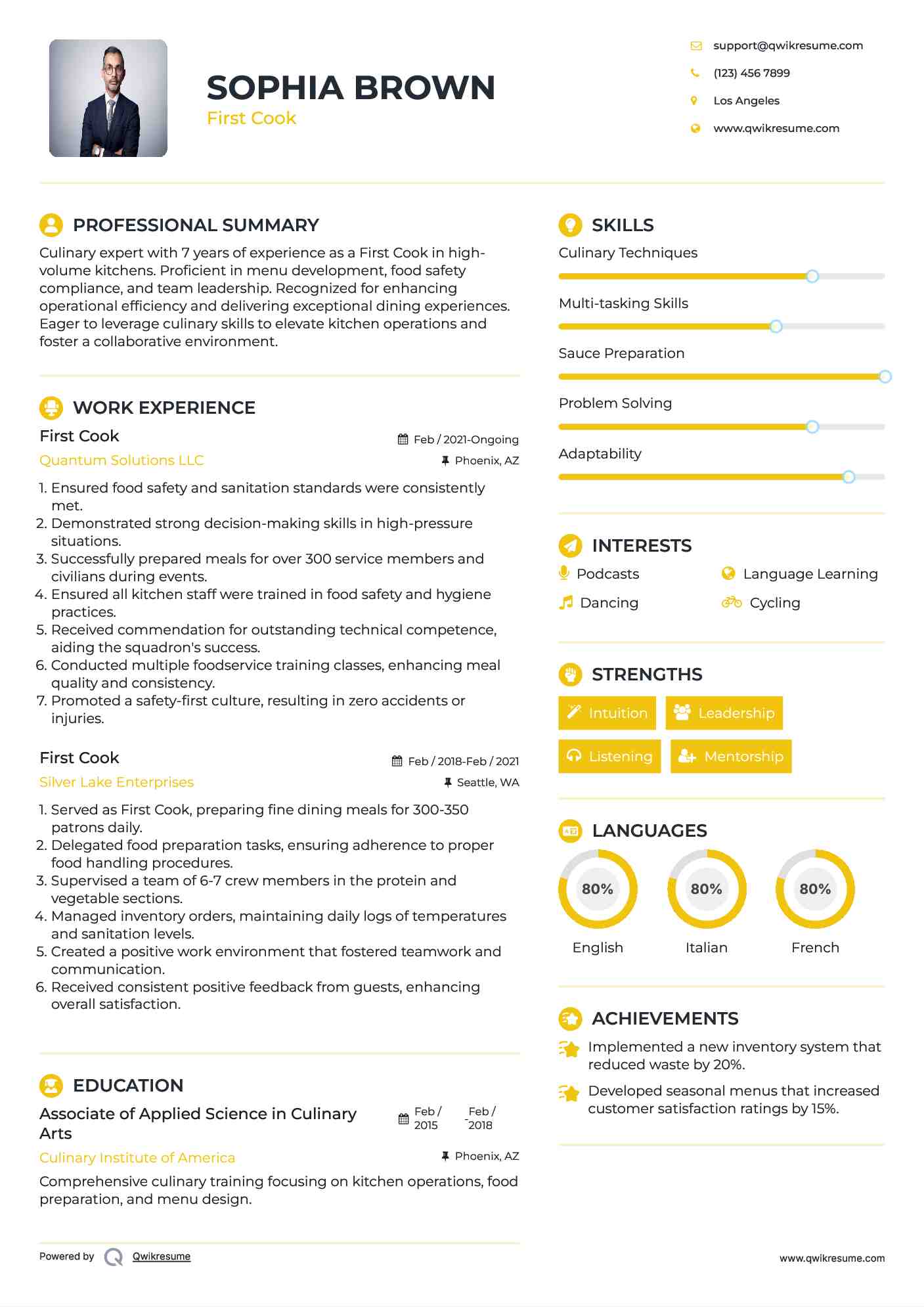 First Cook Resume Model