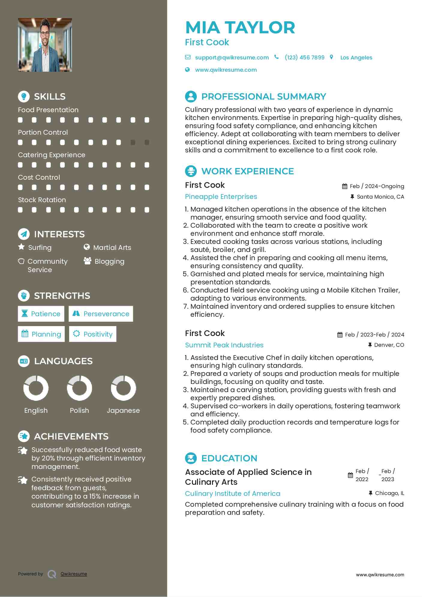 First Cook Resume Model