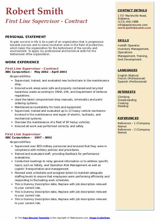 First Line Supervisor Resume Samples QwikResume