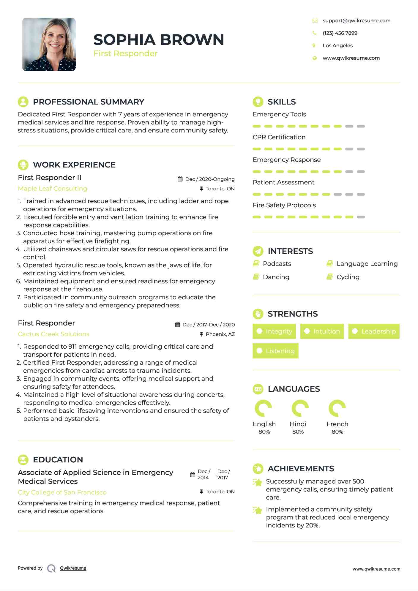 First Responder Resume Samples QwikResume