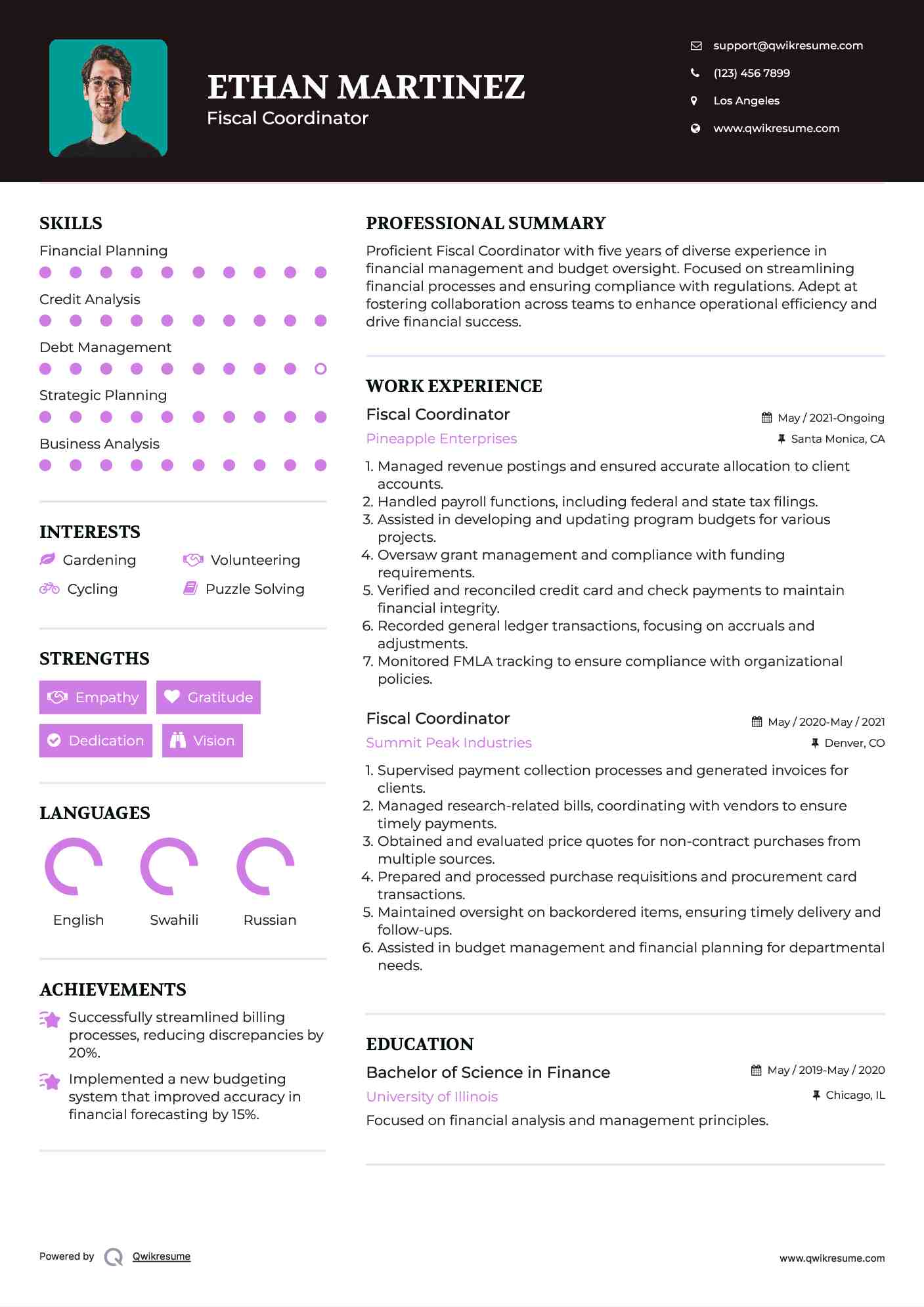 Fiscal Coordinator Resume Model