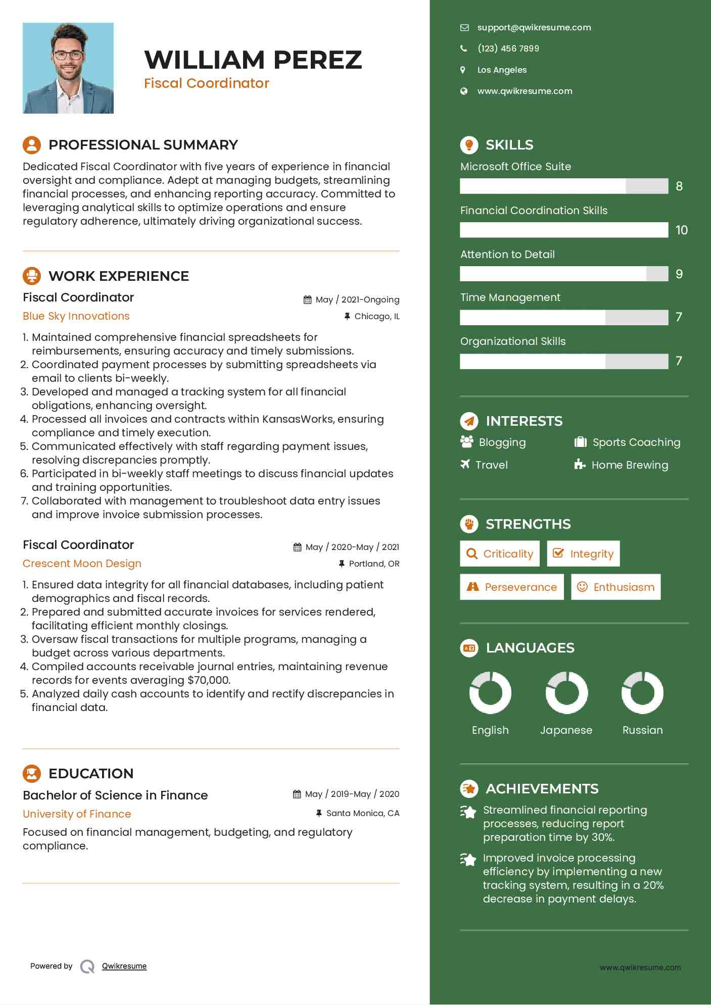 Fiscal Coordinator Resume Format