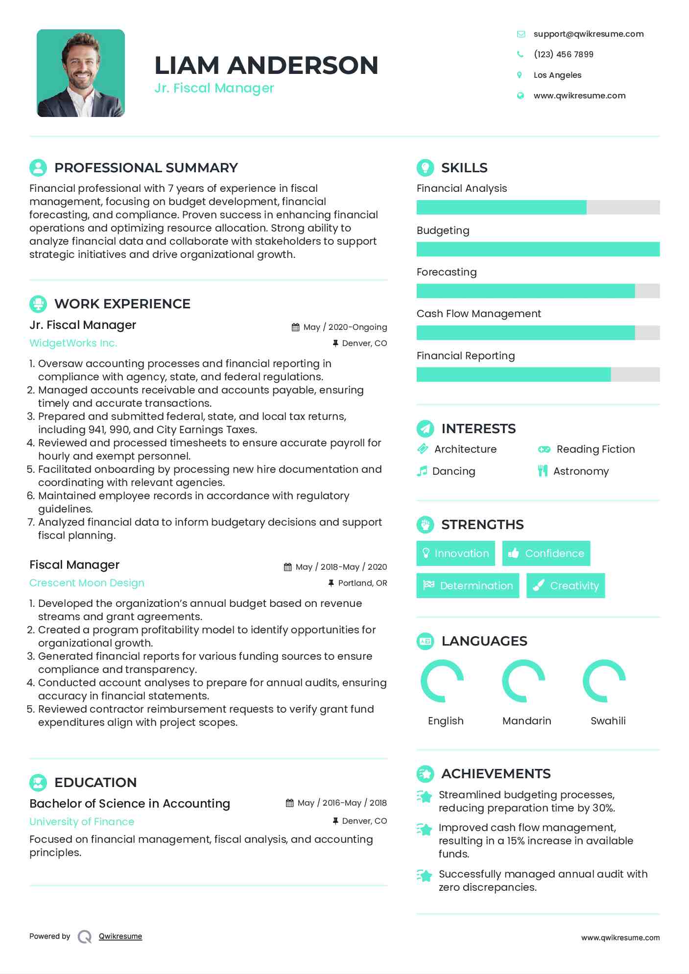 Jr. Fiscal Manager Resume Model