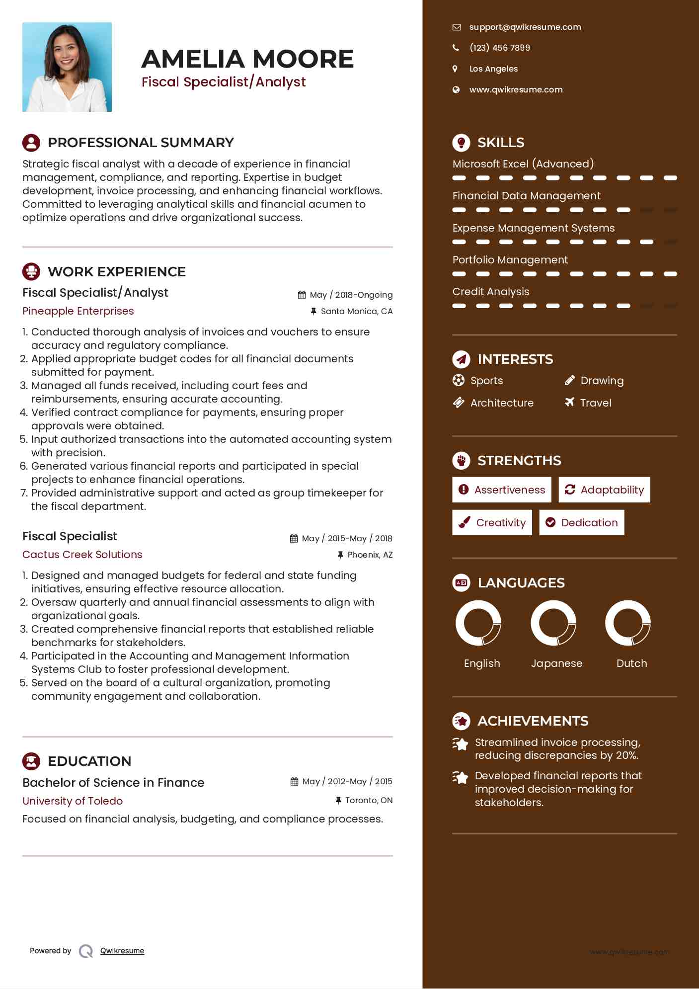 Fiscal Specialist/Analyst Resume Template