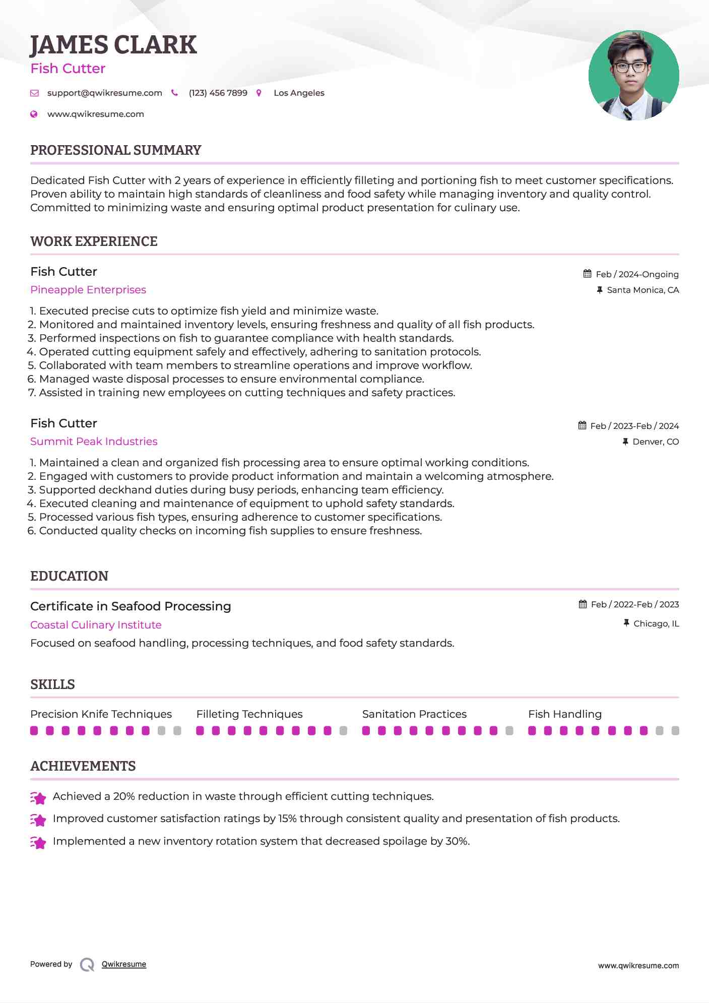 Fish Cutter Resume Format