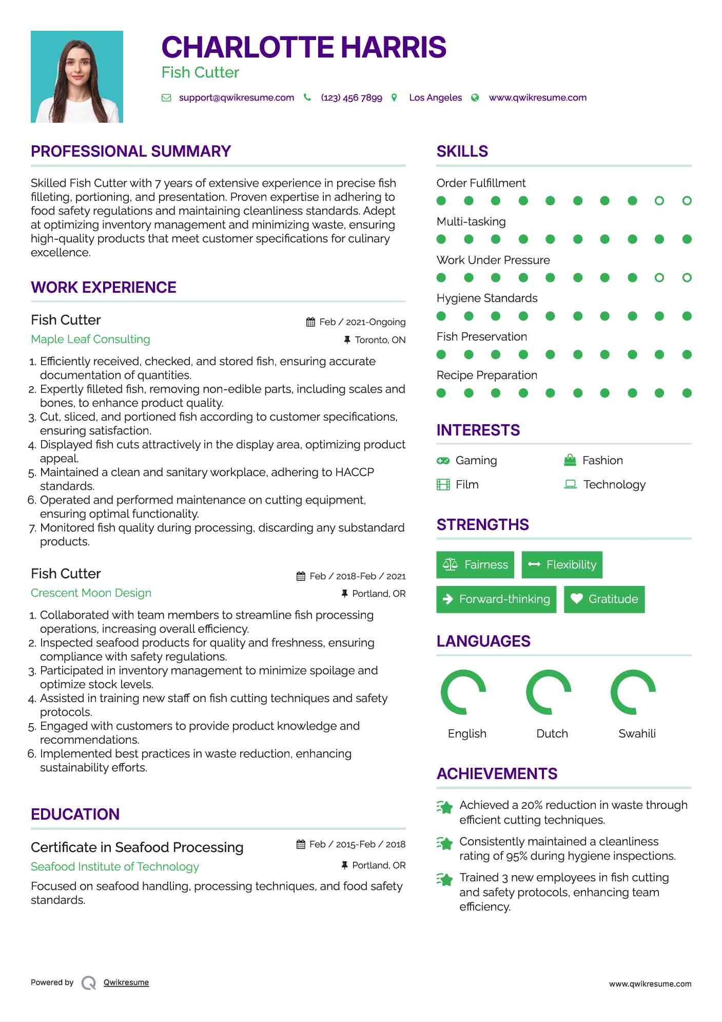 Fish Cutter Resume Format