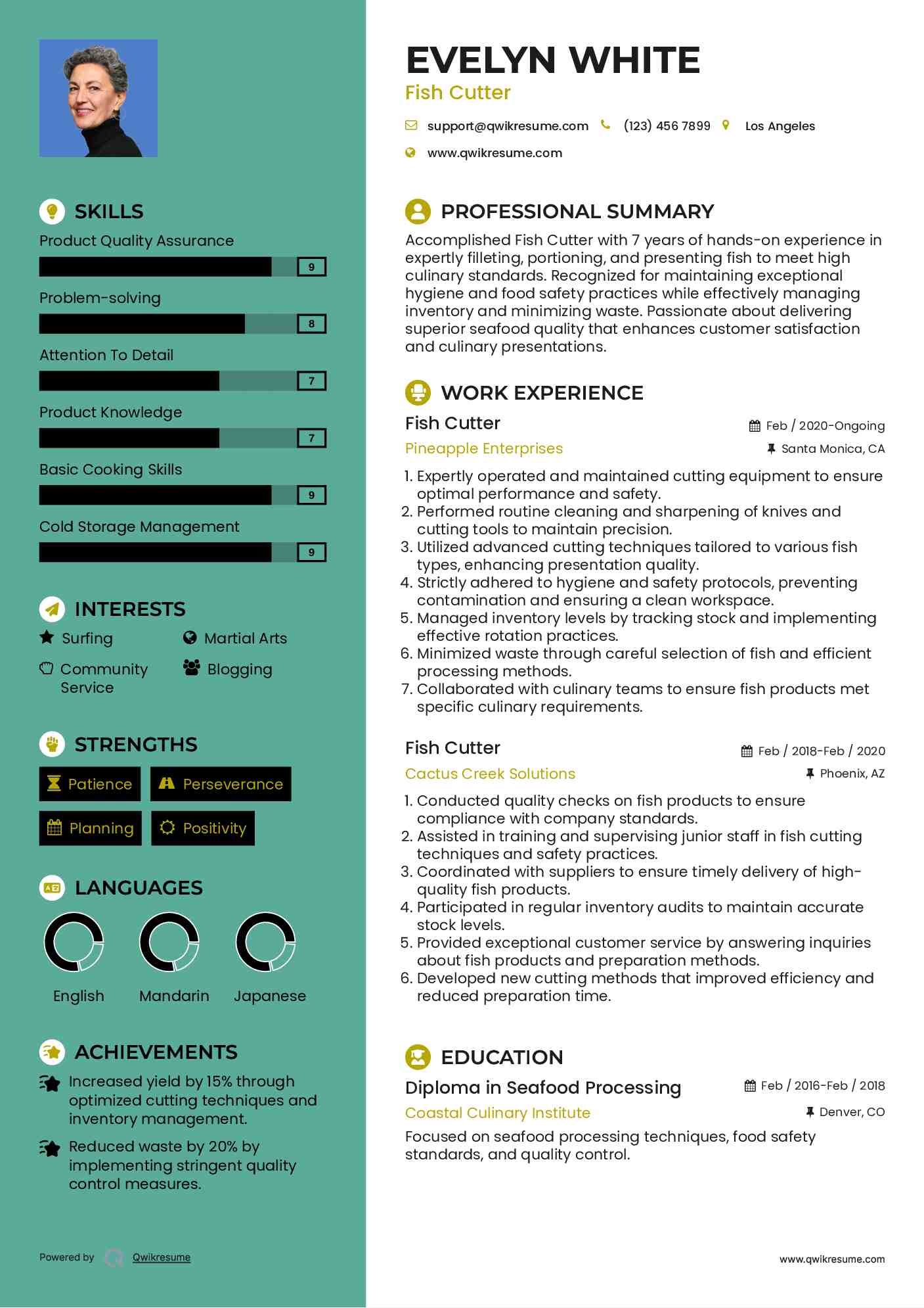 Fish Cutter Resume Sample