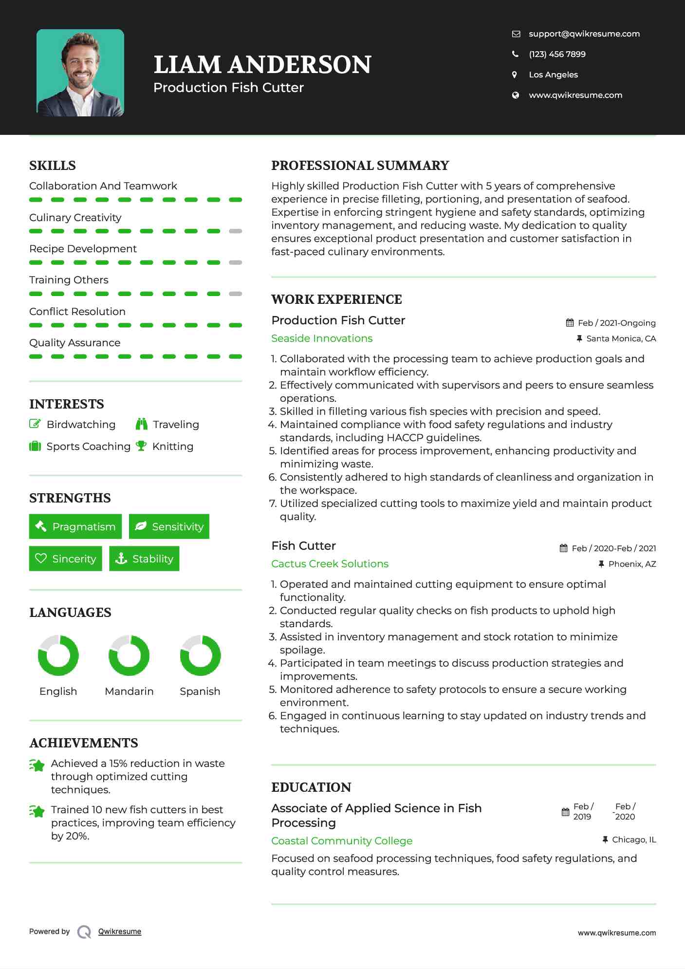 Production Fish Cutter Resume Sample