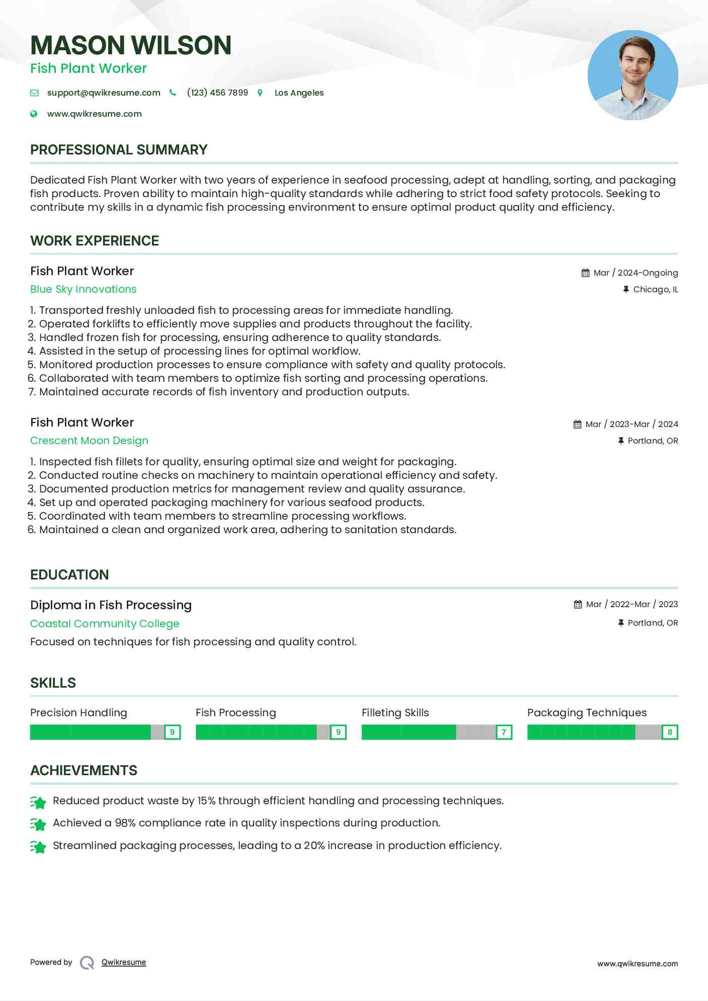 Fish Plant Worker Resume Format
