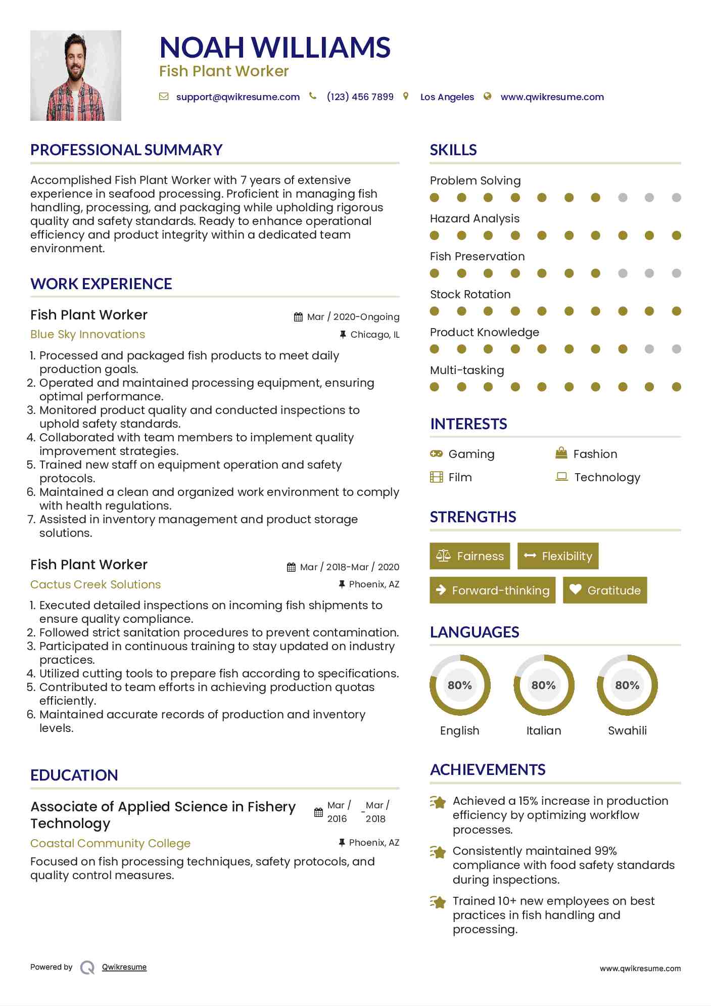 Fish Plant Worker Resume Template