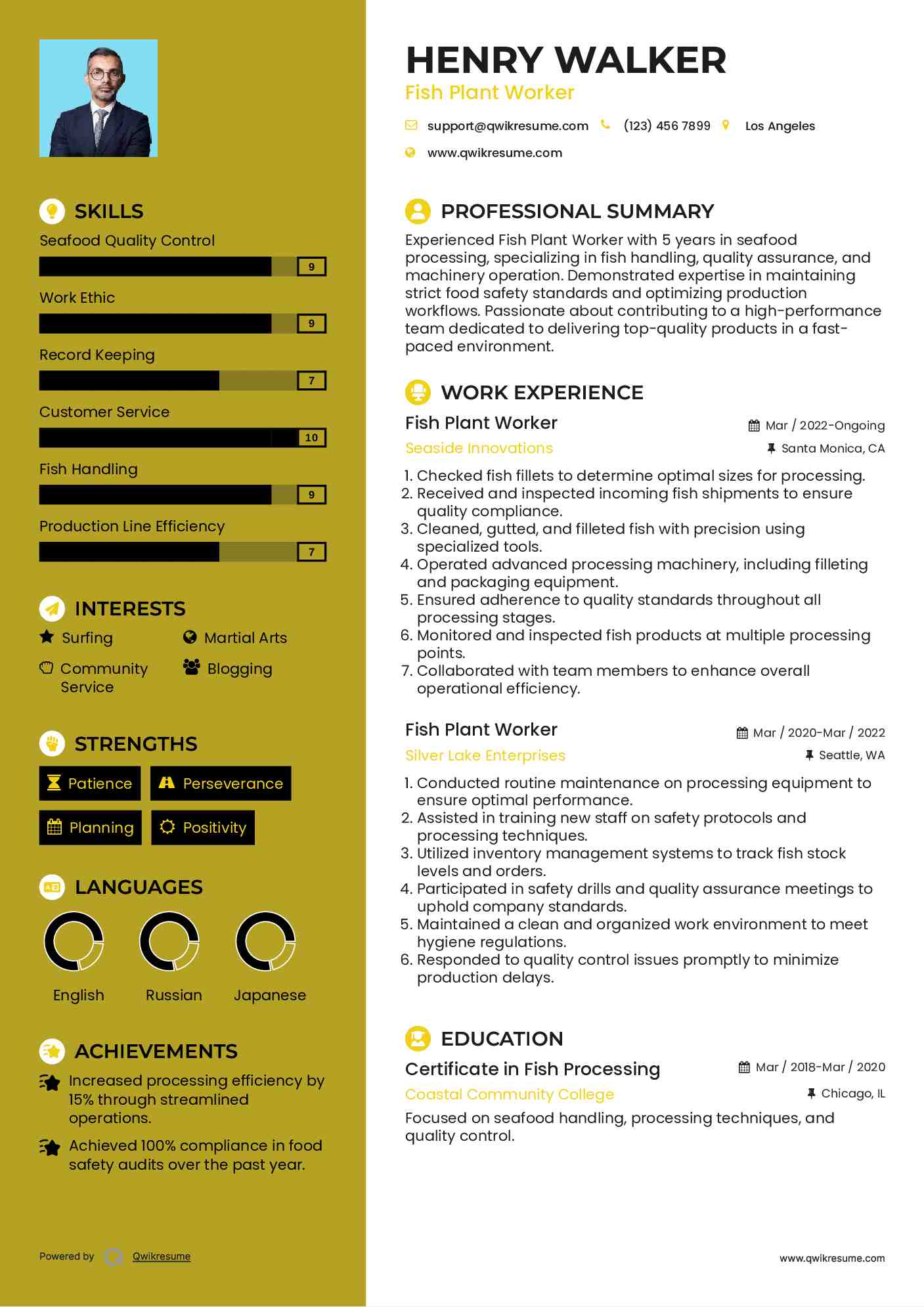 Fish Plant Worker Resume Example