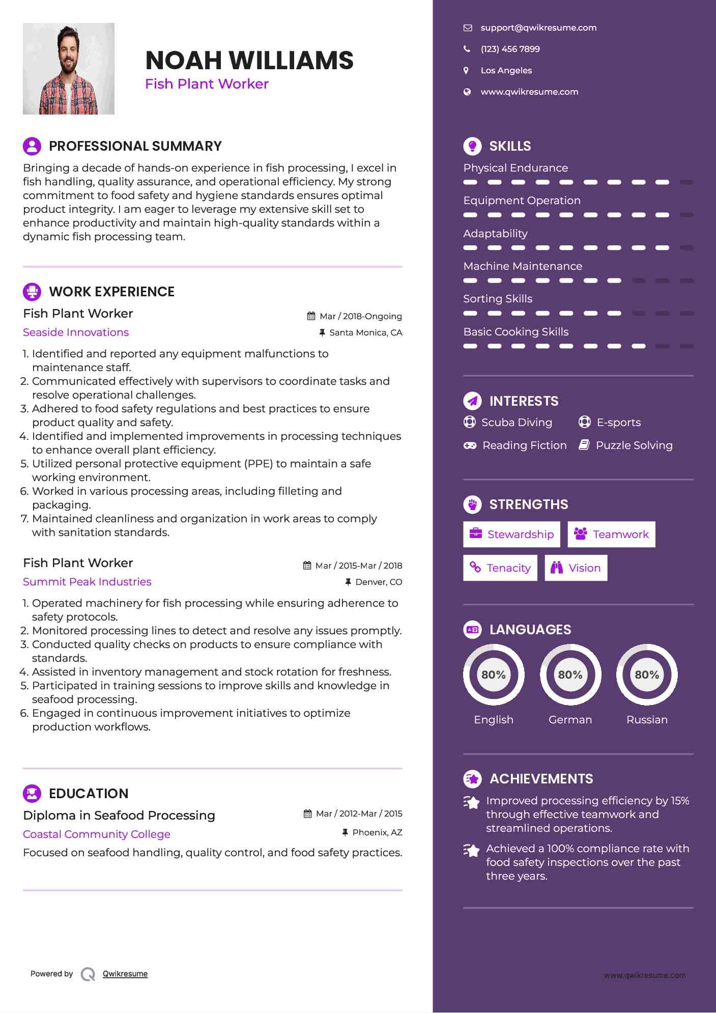 Fish Plant Worker Resume Model