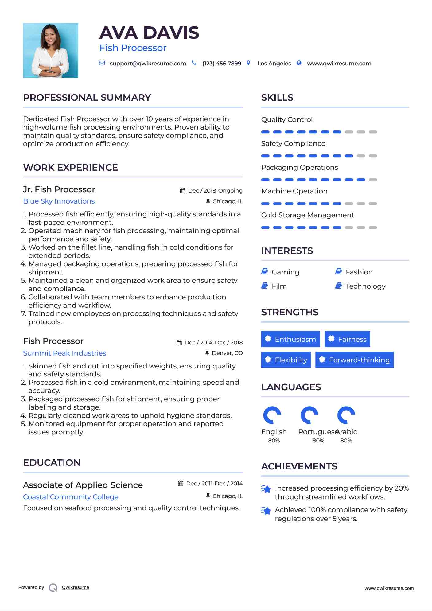 Jr. Fish Processor Resume Format