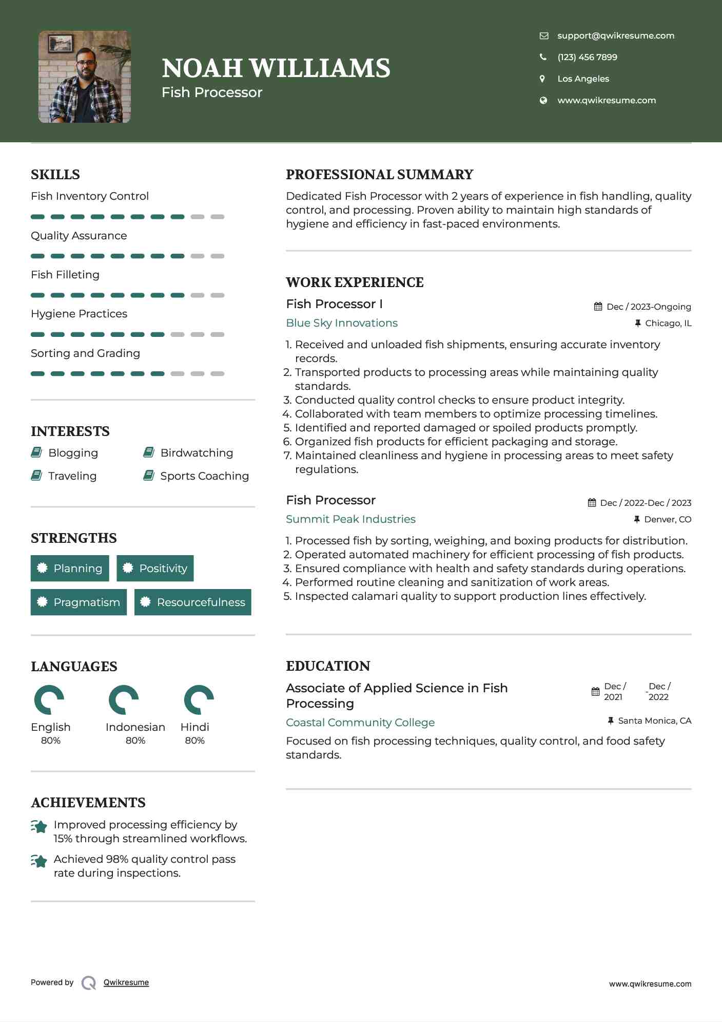 Fish Processor I Resume Example