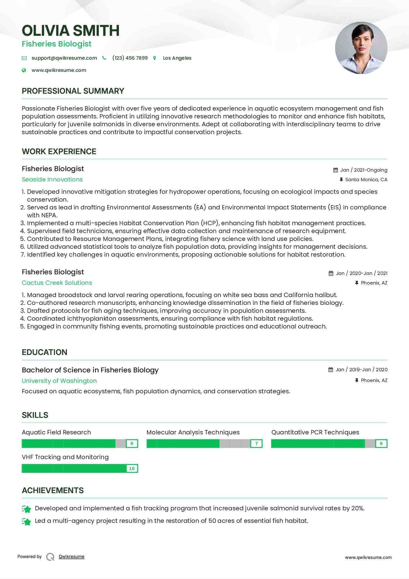 Fisheries Biologist Resume Model