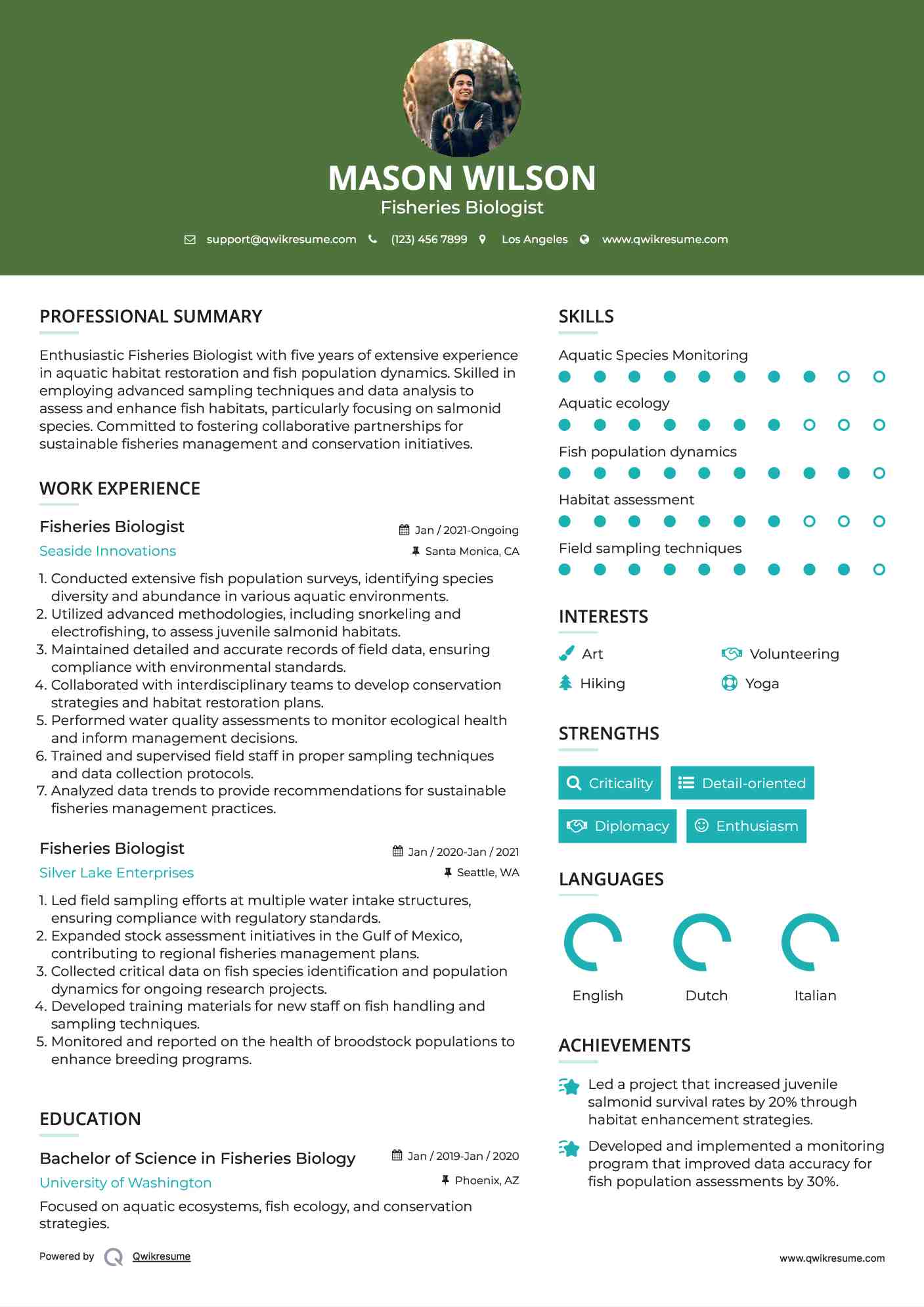 Fisheries Biologist Resume Template
