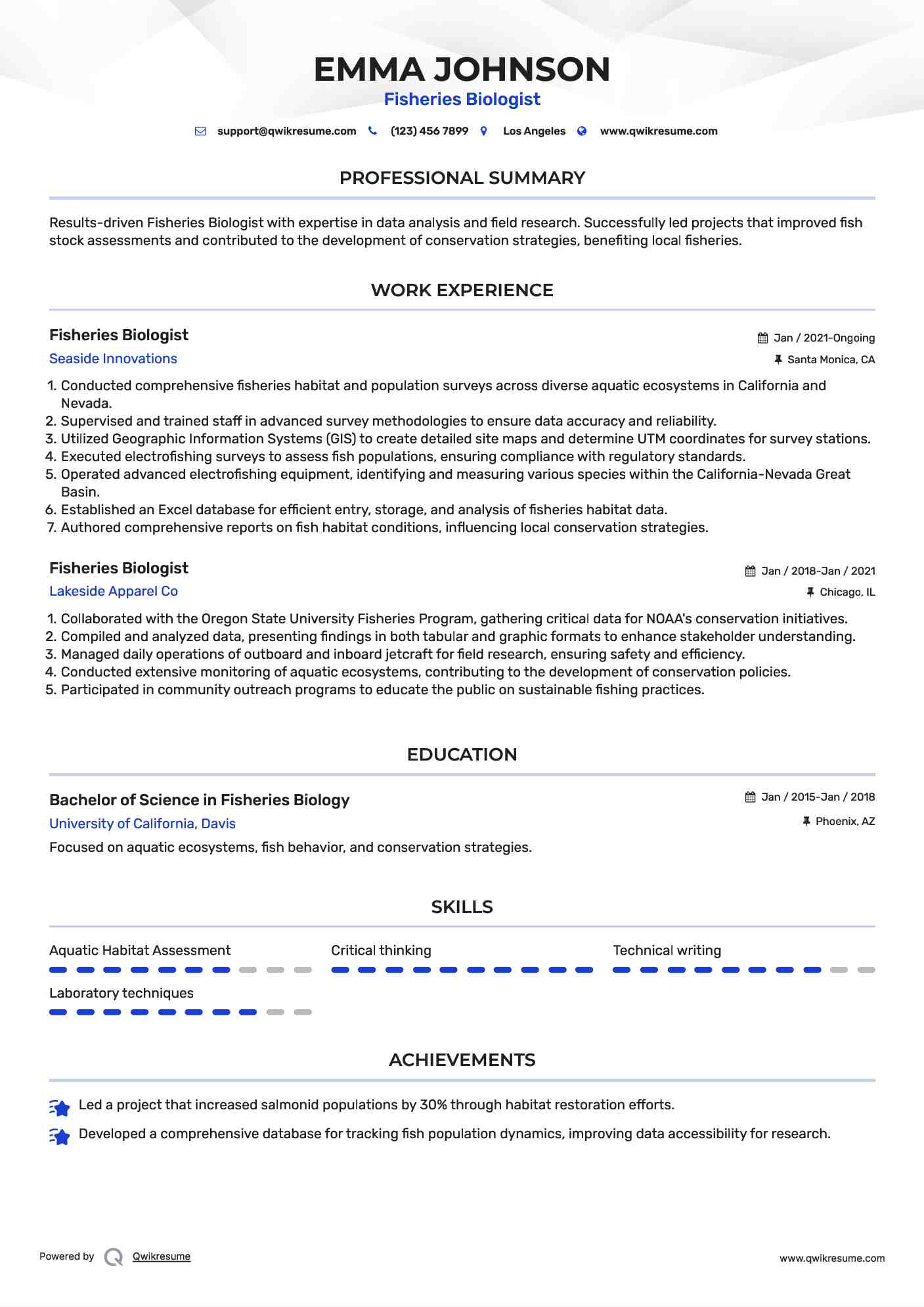 Fisheries Biologist Resume Template