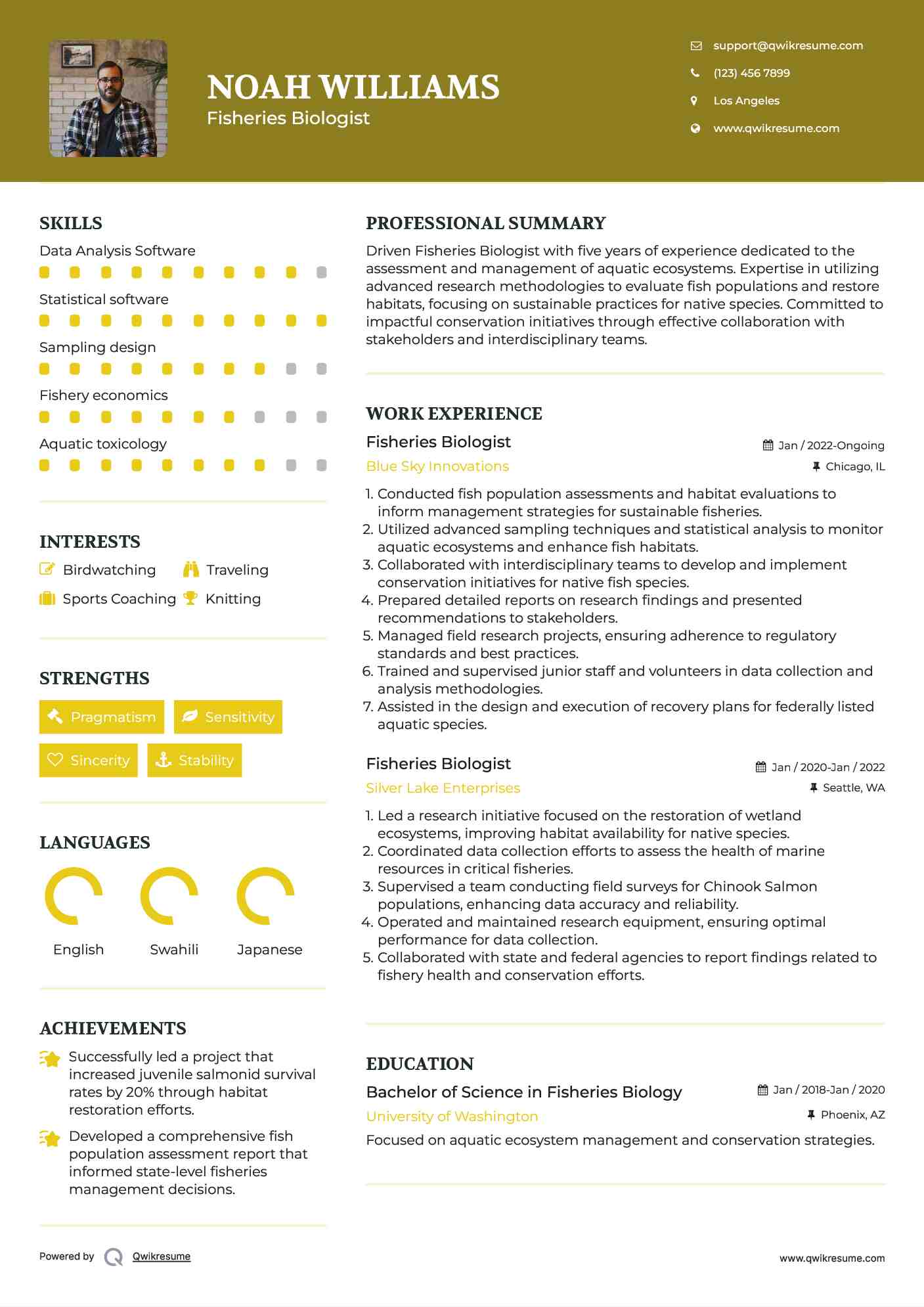 Fisheries Biologist Resume Model