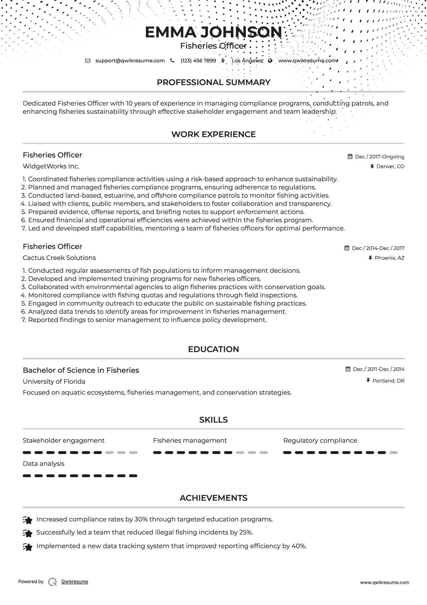 Fisheries Officer Resume Model